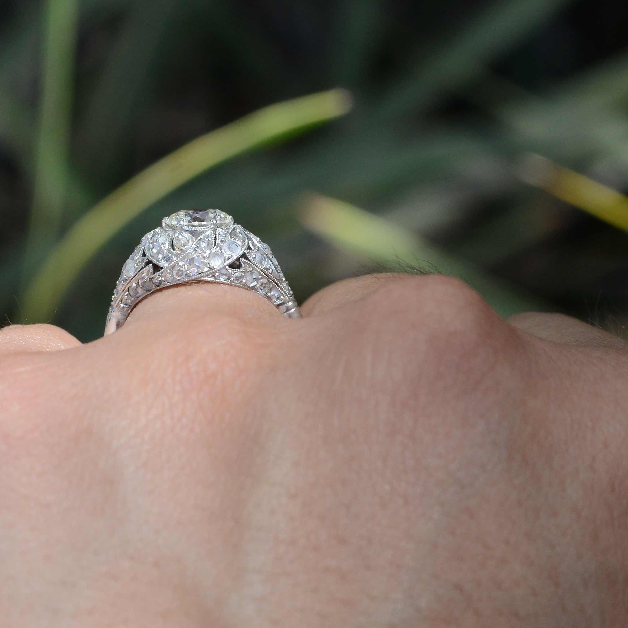 SOLD Art Deco Platinum Dome Filigree Diamond Engagement Ring