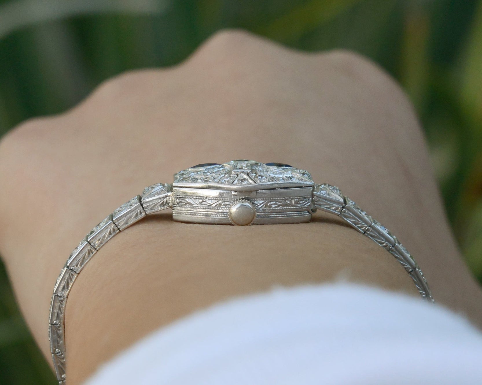 Ladies Art Deco Cocktail Diamond Sapphire Platinum Secret Watch