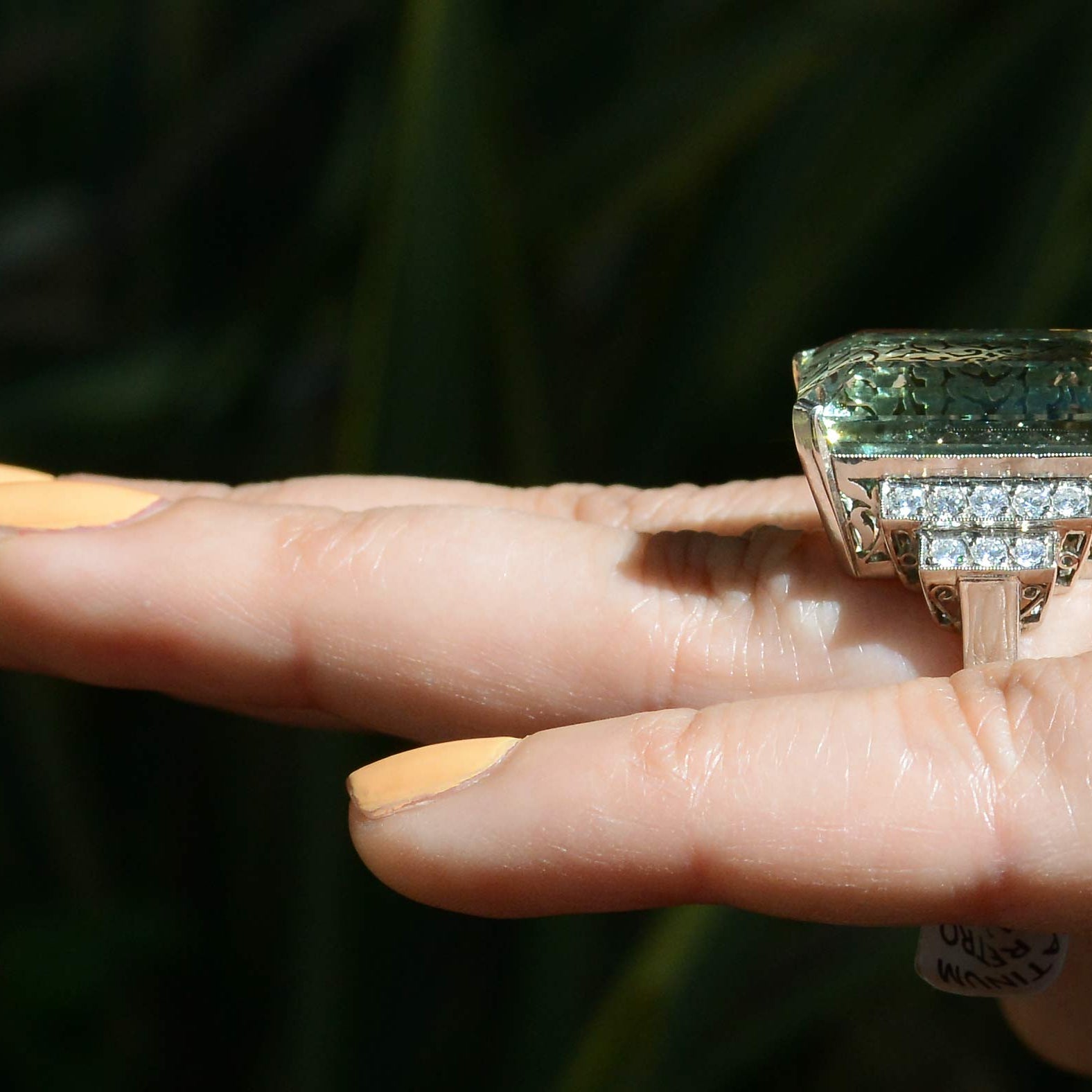 1940s Retro Platinum 31 Carat Aquamarine Cocktail Ring