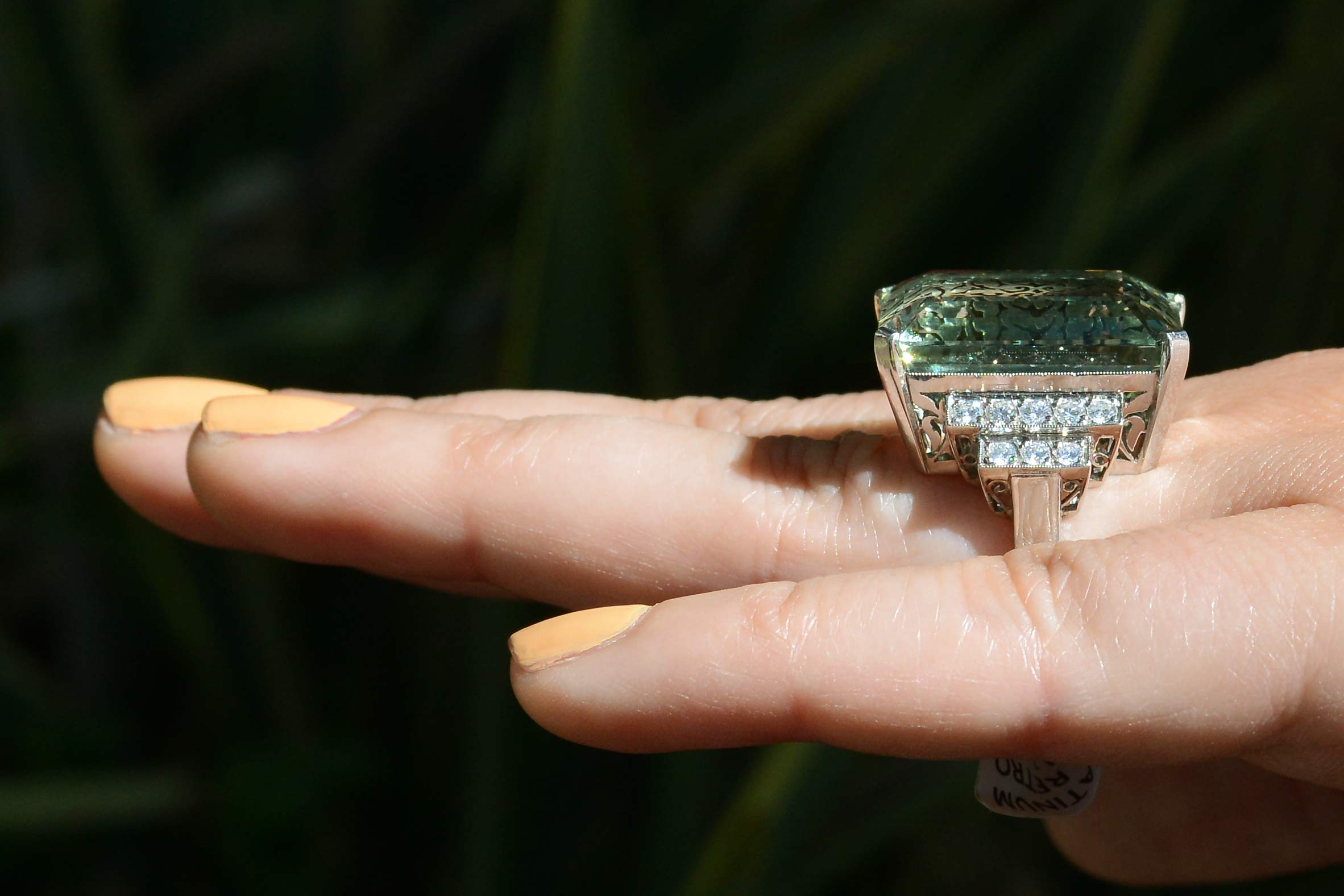1940s Retro Platinum 31 Carat Aquamarine Cocktail Ring
