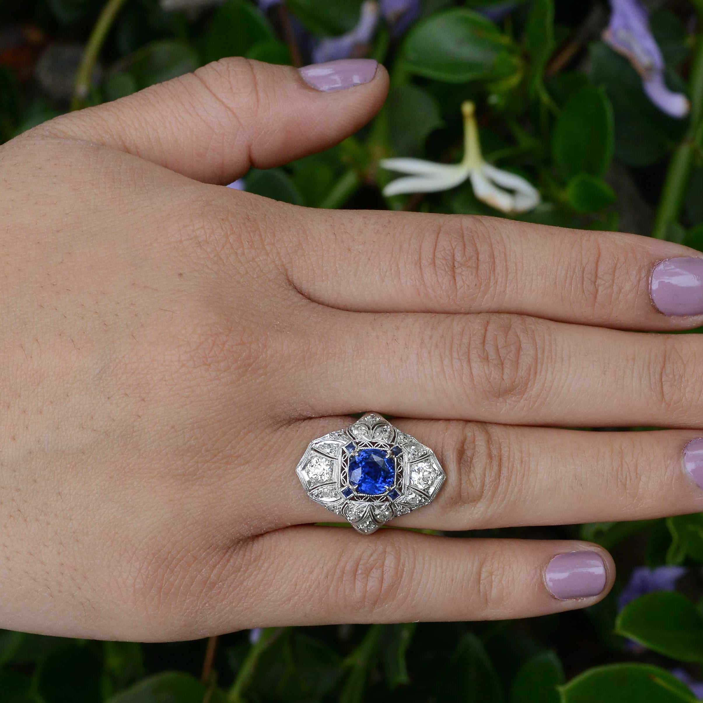 Antique Belle Epoque Filigree Sapphire Ring