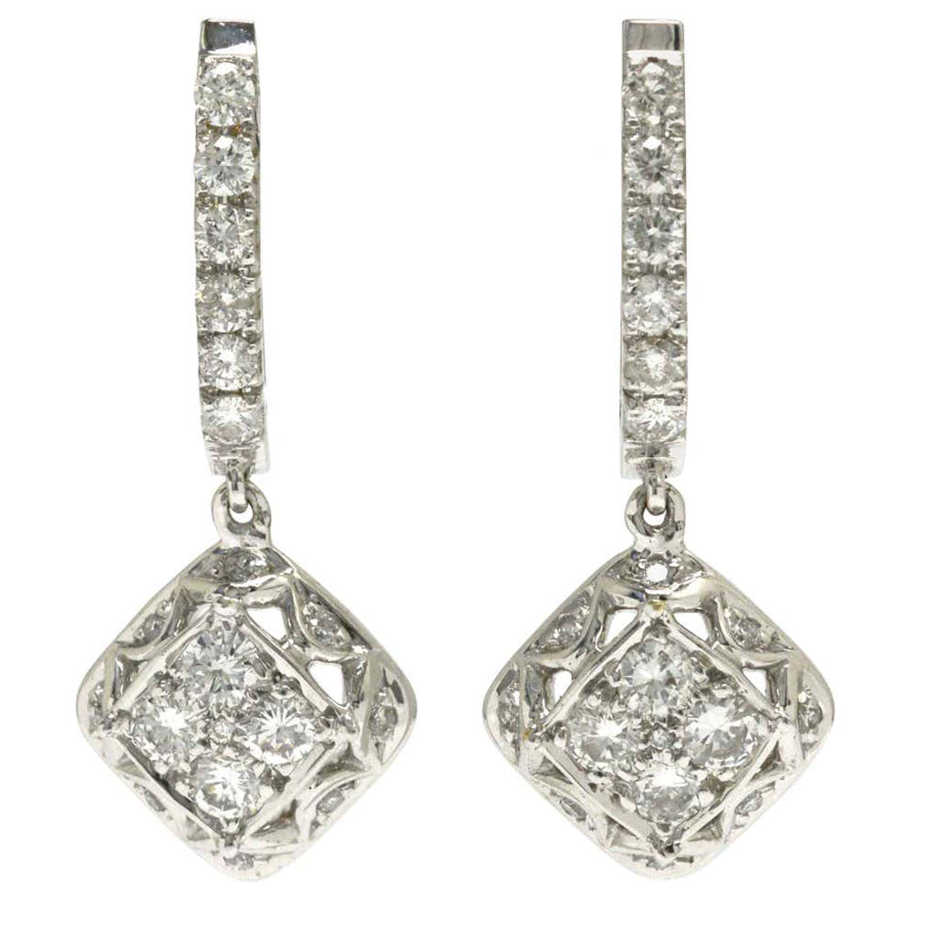 At over 1 carat, these diamond shaped dangle earrings are unique.