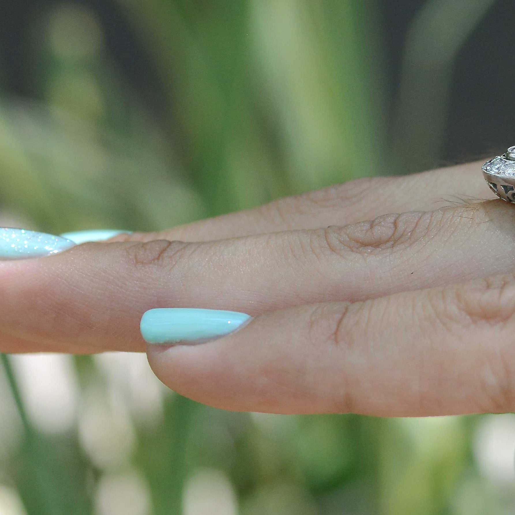 Art Deco Round Bezel Diamond Platinum Cluster Engagement Ring