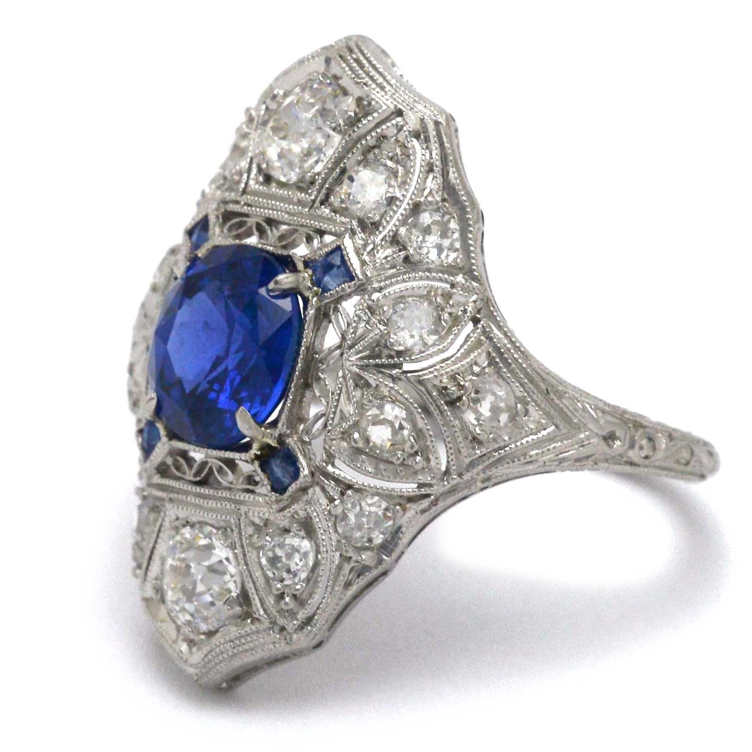 An early 1900s heirloom 2 carat sapphire and diamonds antique cocktail ring.