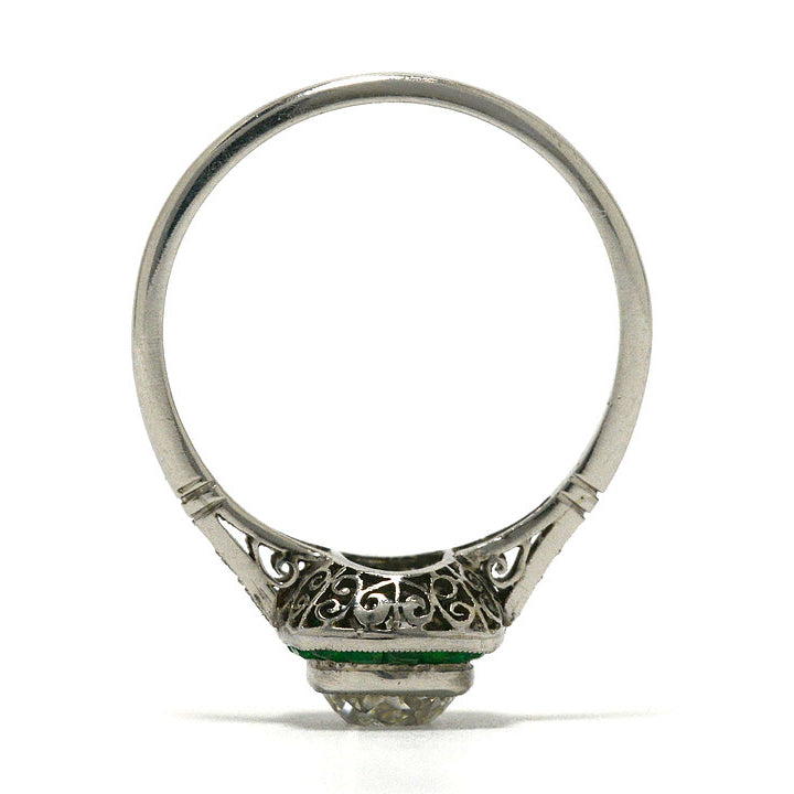 Scrolling filigree design on the underside of this antique Art Deco ring.