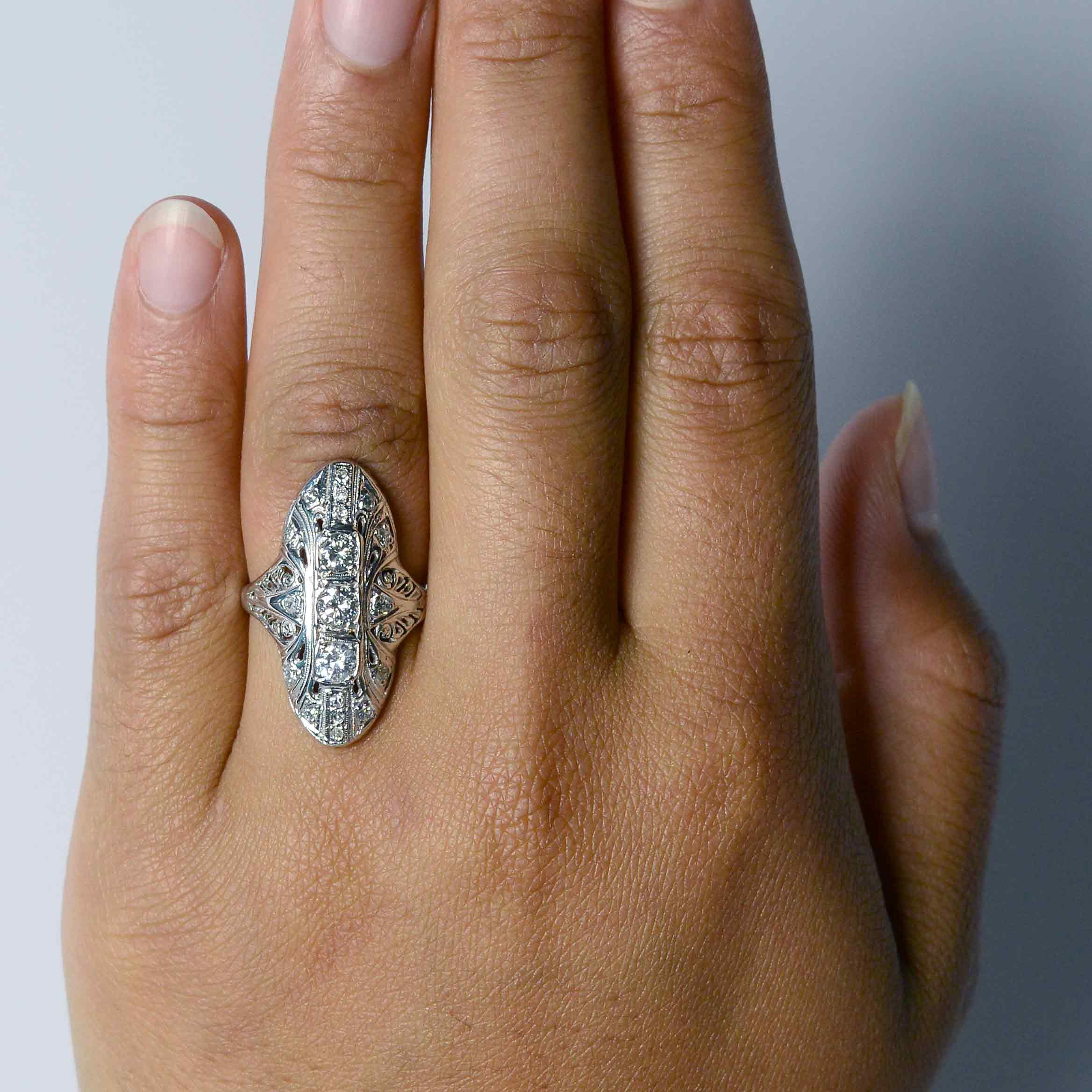 Oval navette diamonds ring.