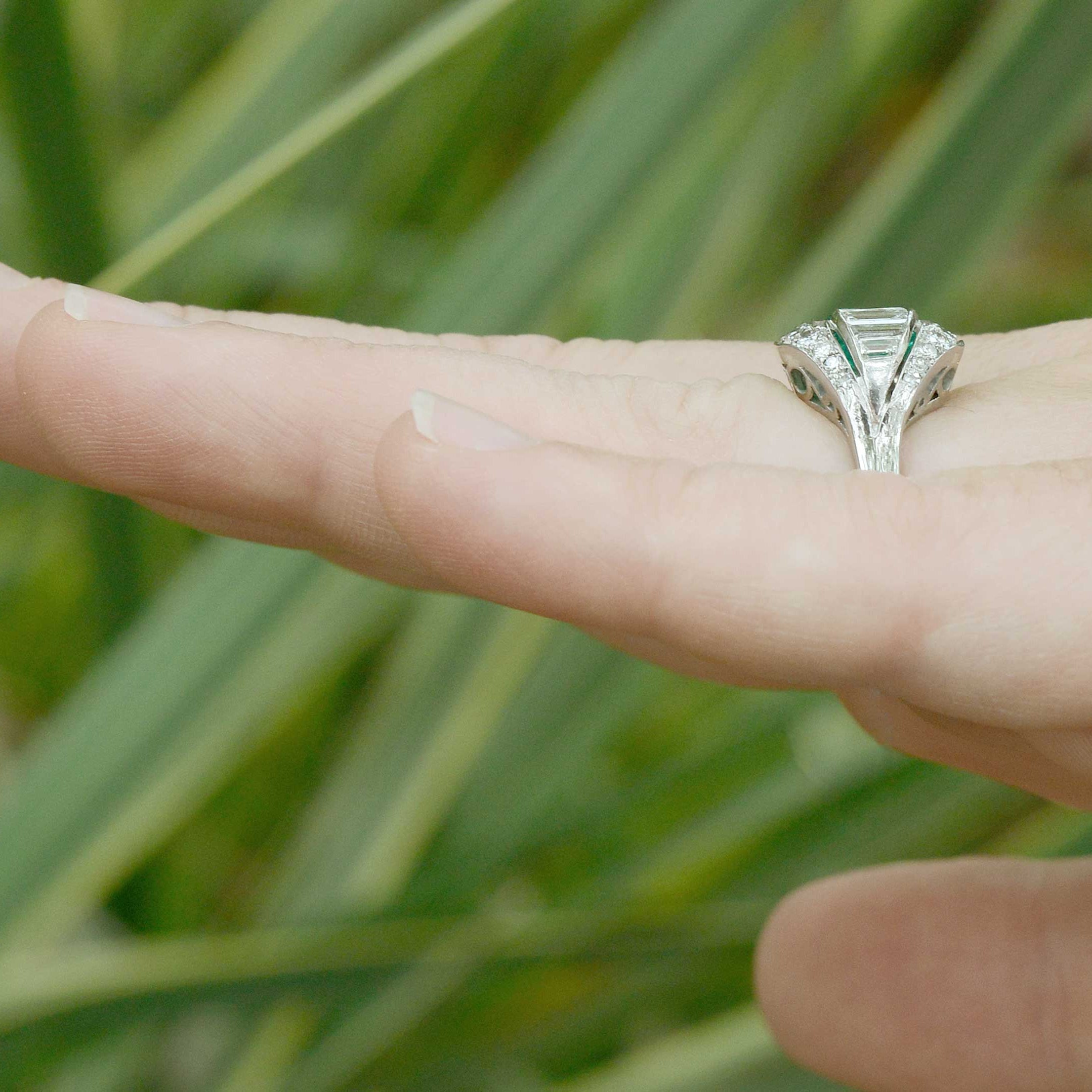 A diamonds and emeralds size 6.5 Art Deco ring.