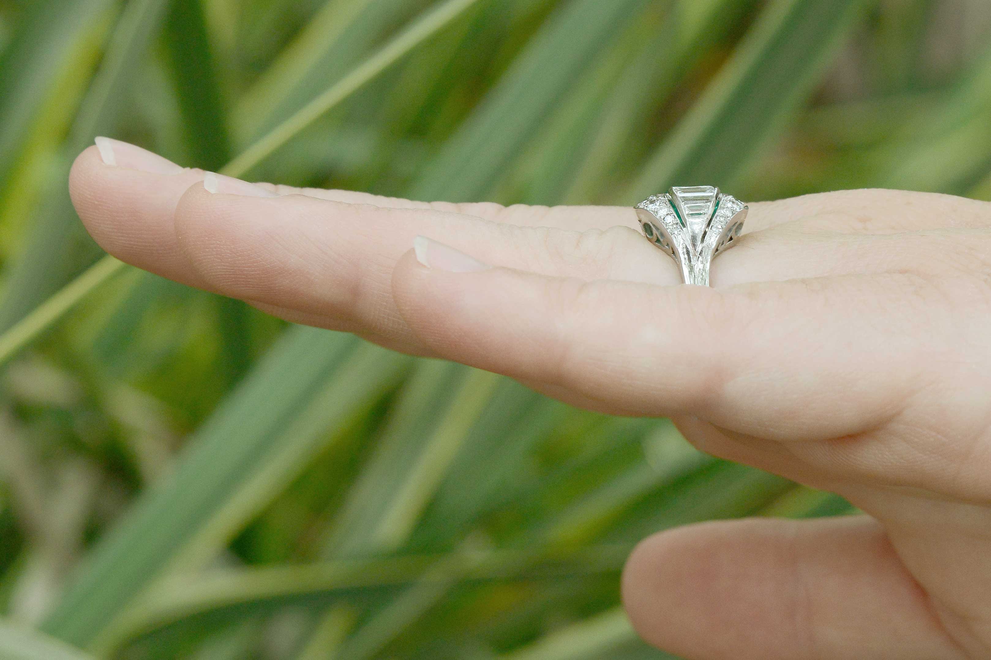 A diamonds and emeralds size 6.5 Art Deco ring.
