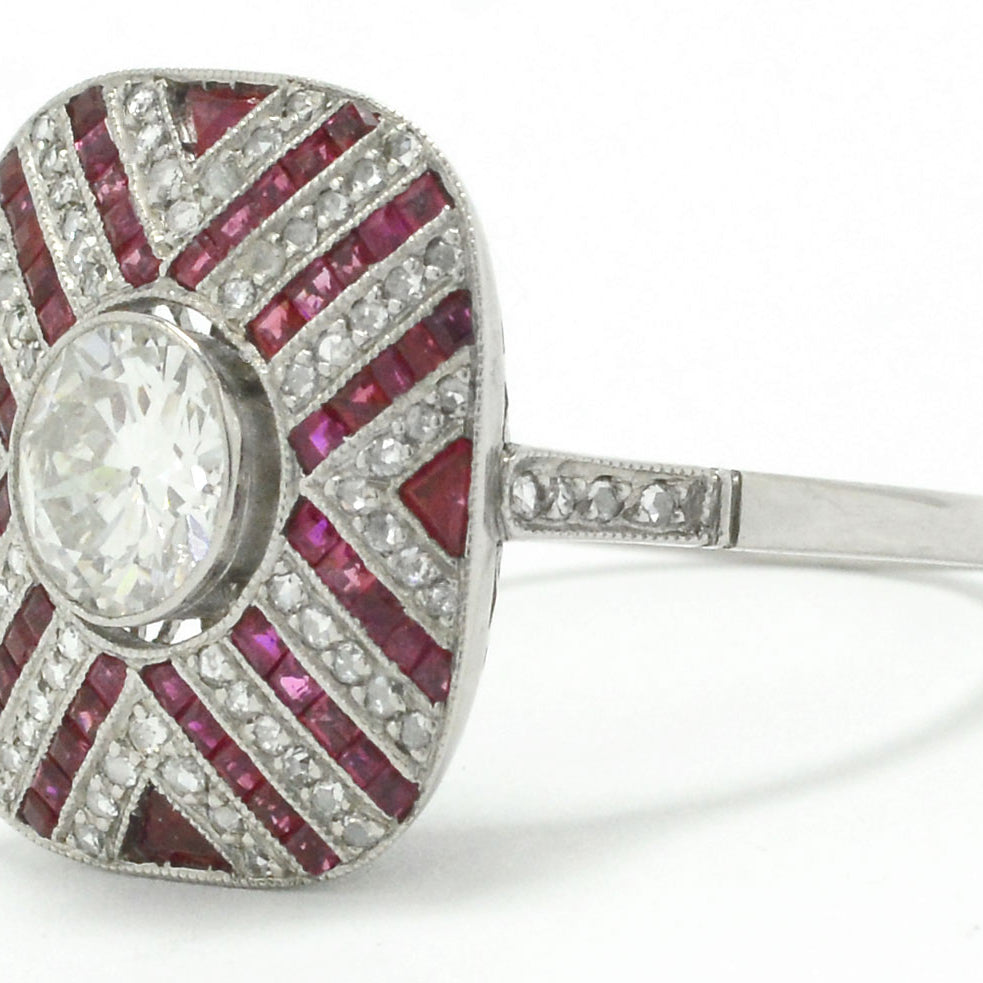 A diamond and ruby stripe Art Deco wedding ring.