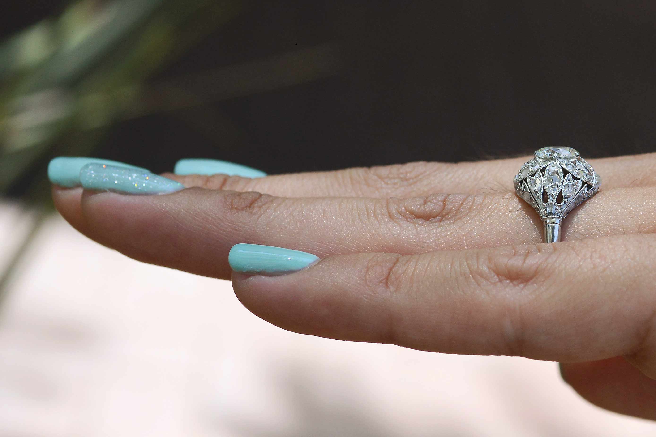 SOLD Art Deco Platinum Dome Filigree Diamond Engagement Ring