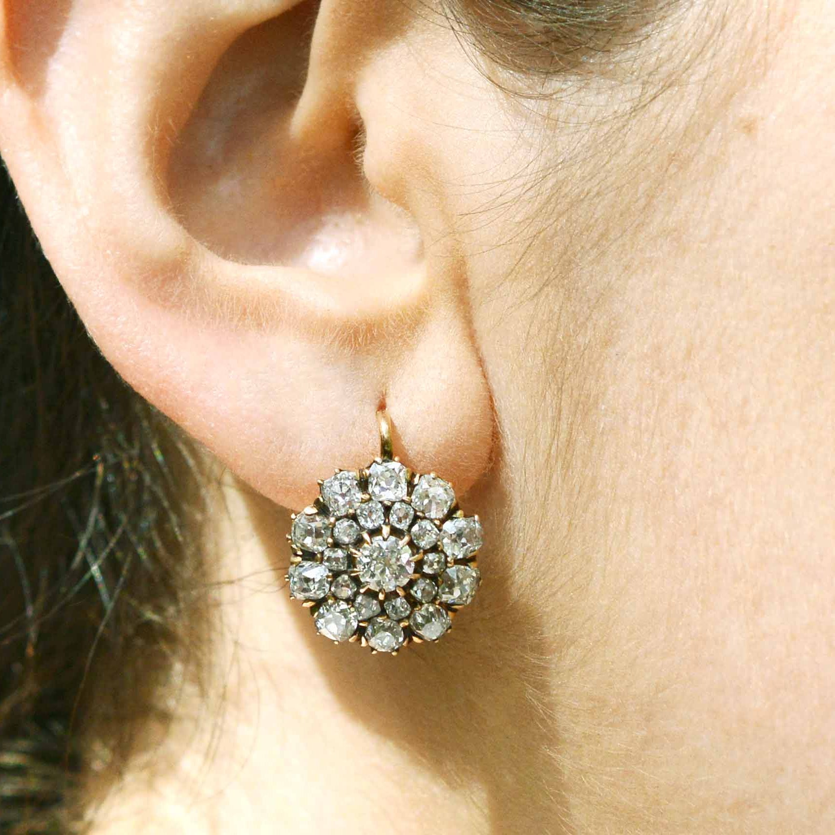 Over 6 carats of sparkling diamonds in a one of a kind earring design.