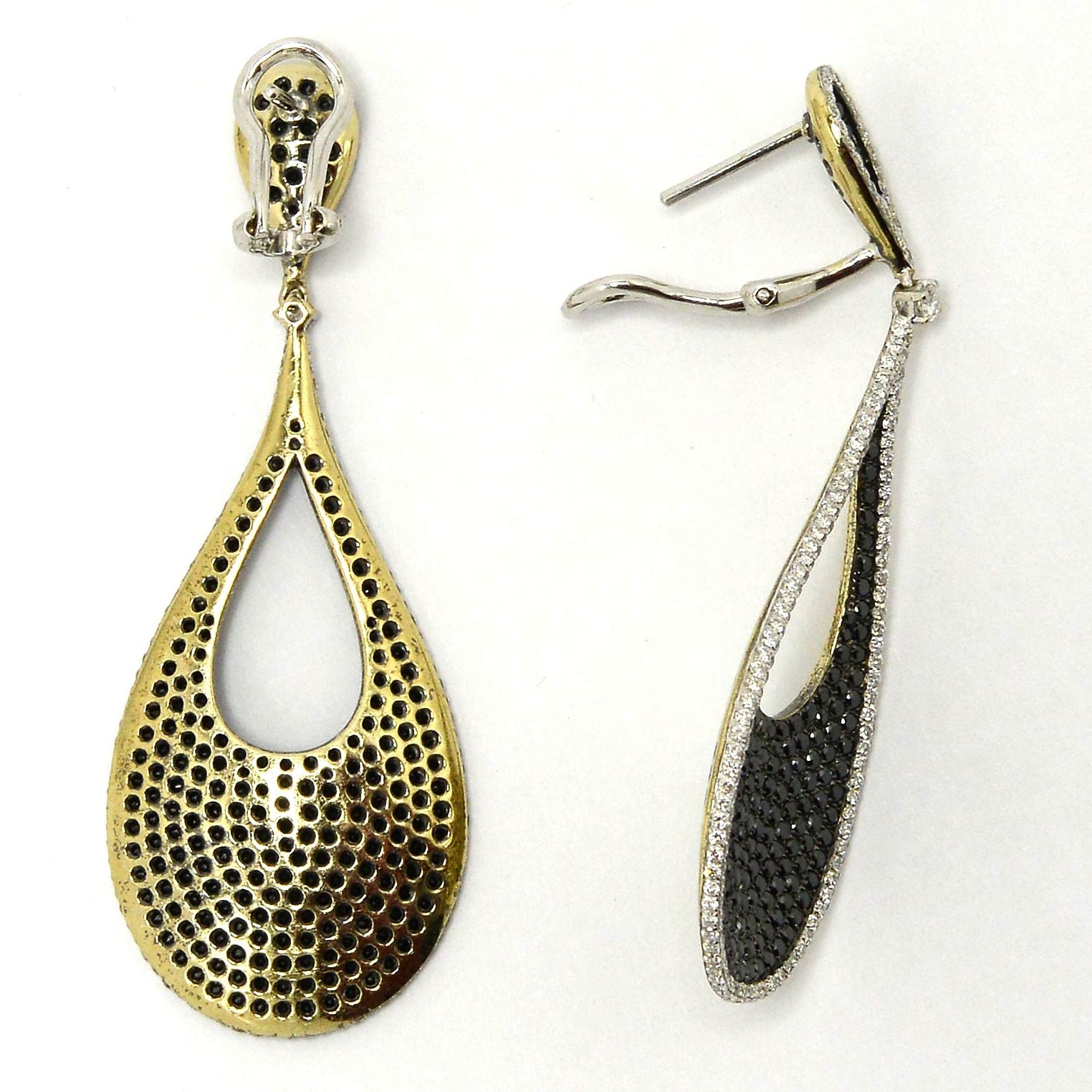 18k white and yellow gold diamond dangle earrings.