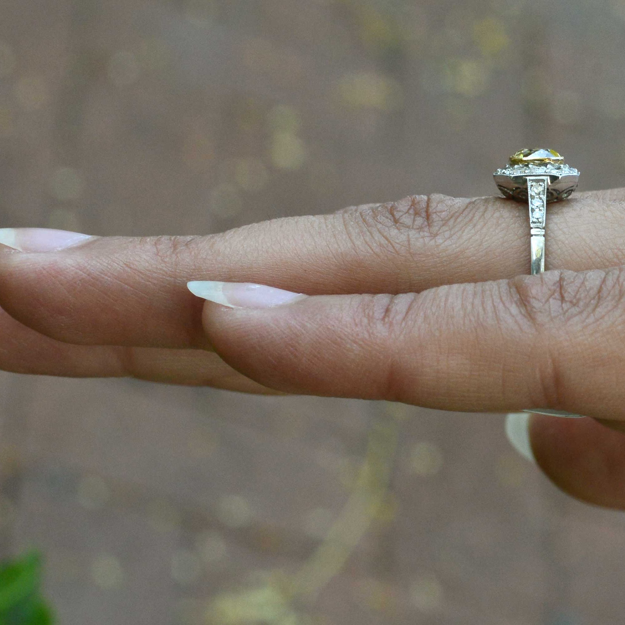 Art Deco style diamonds cluster wedding ring.