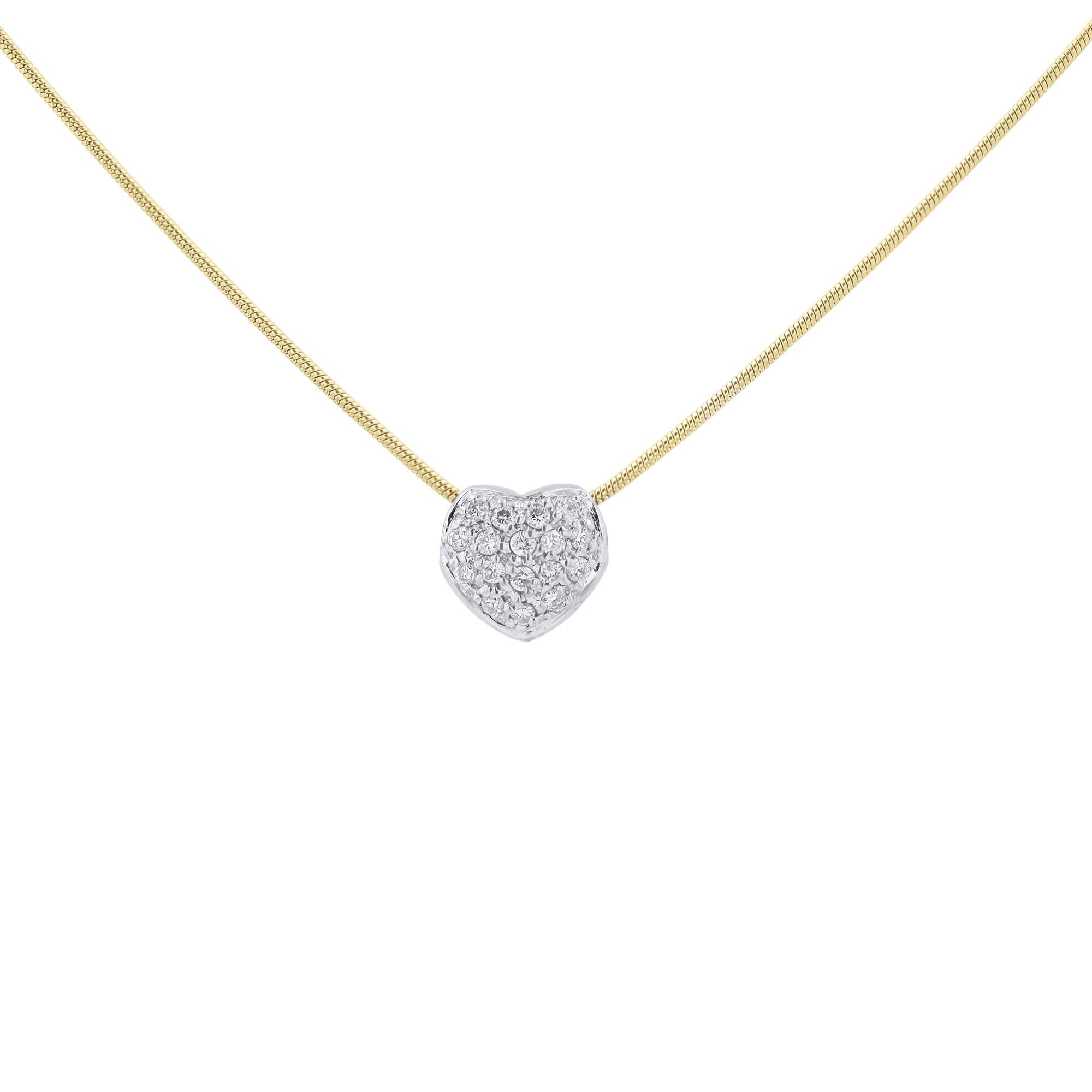 Vintage 1980s Pavé Diamond 2-Tone Puffed Heart Necklace