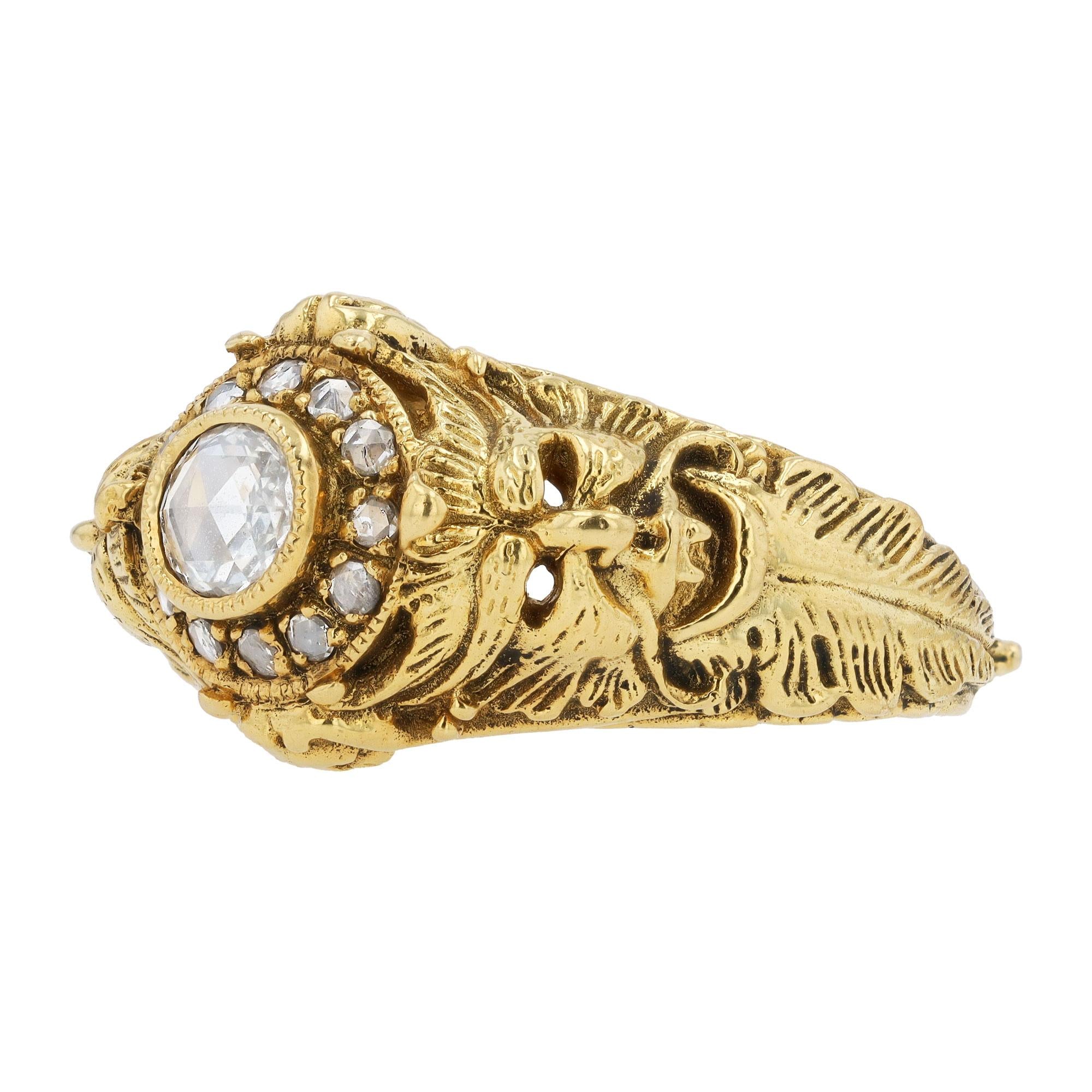 Victorian Mythological God Pan Rose Cut Diamond 18 Karat Gold Ring