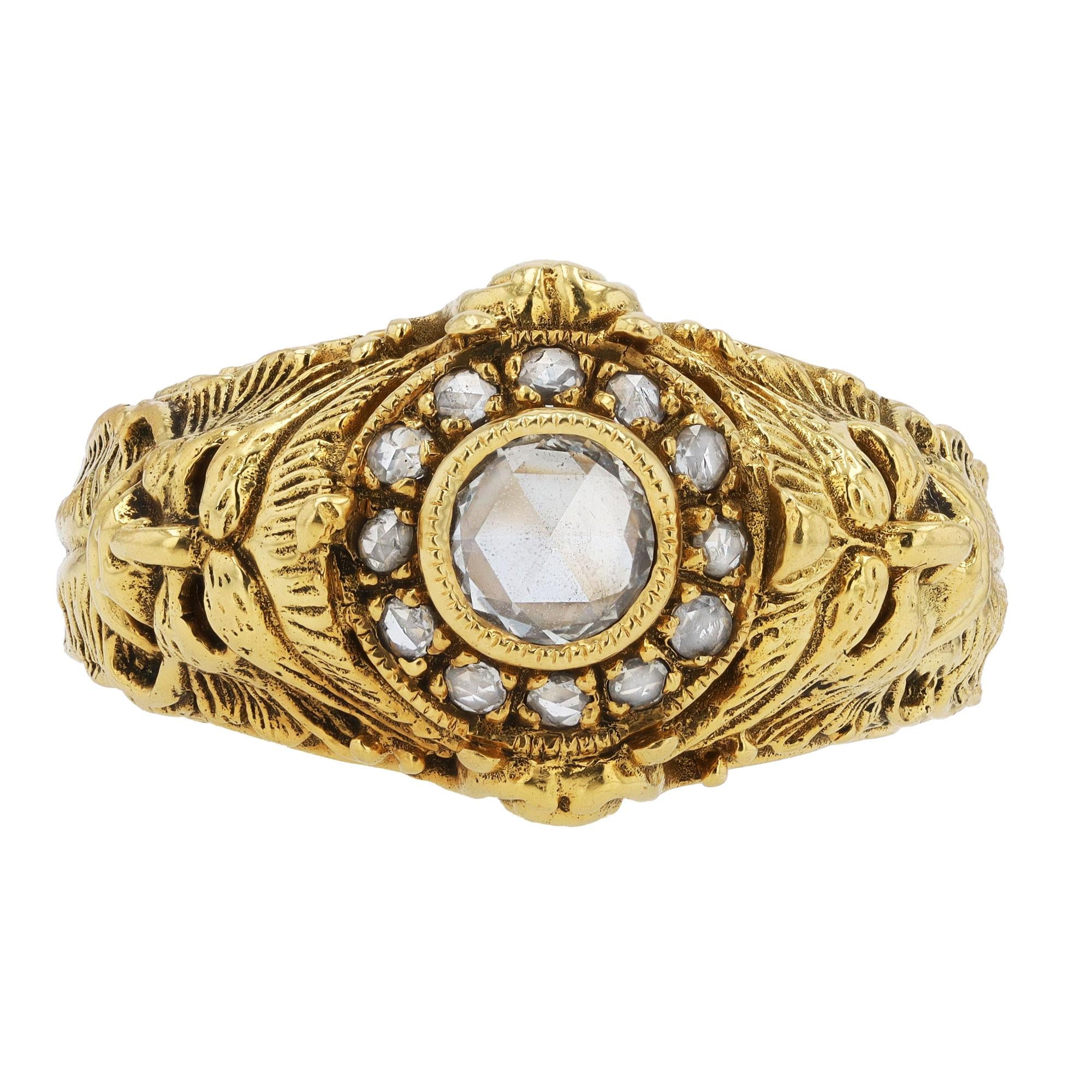 Victorian Mythological God Pan Rose Cut Diamond 18 Karat Gold Ring