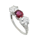 Edwardian Ruby and Diamond 3-Stone Antique Engagement Ring