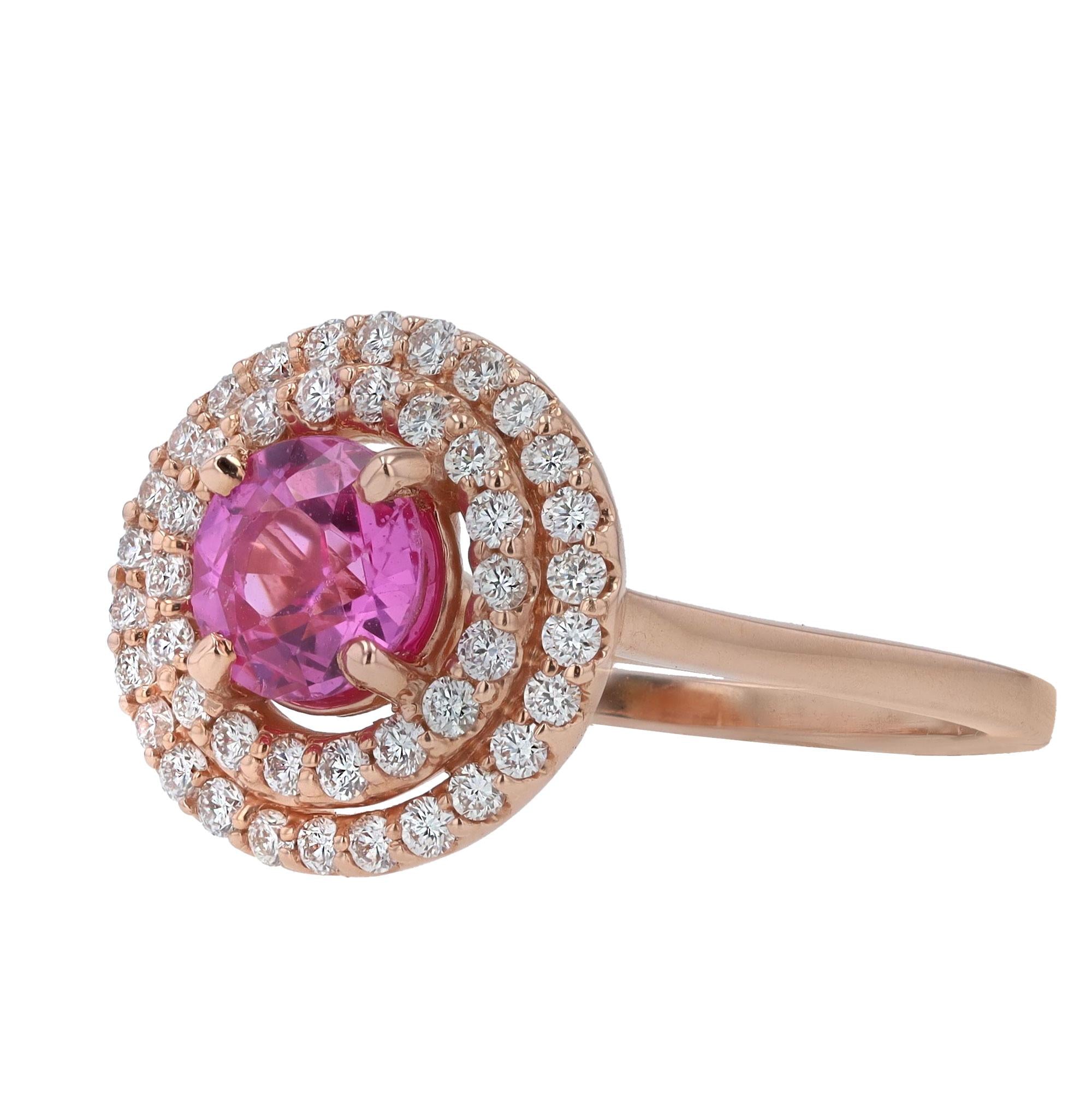 New Barbie Pink Sapphire and Diamond Double-Halo Engagement Ring