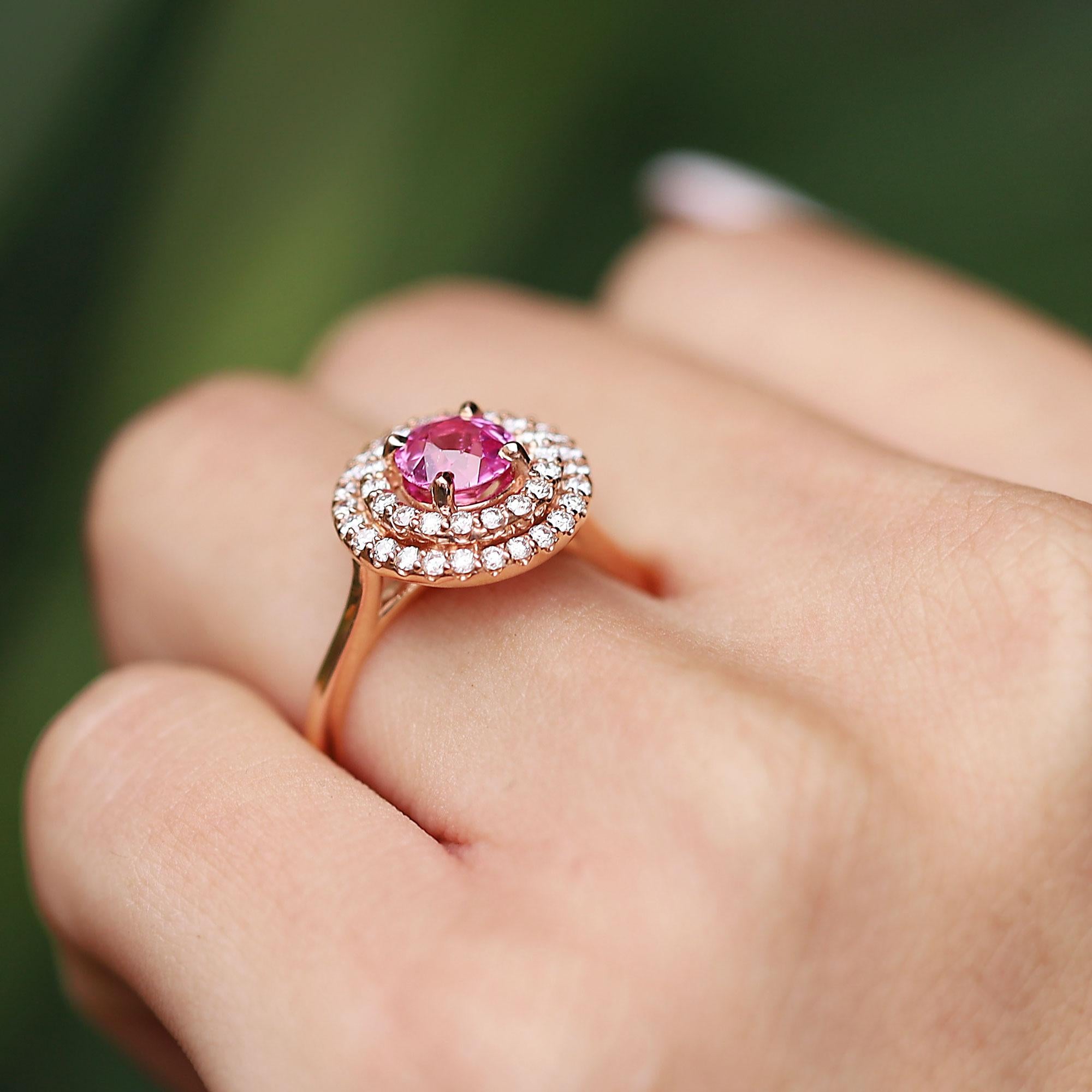 New Barbie Pink Sapphire and Diamond Double-Halo Engagement Ring