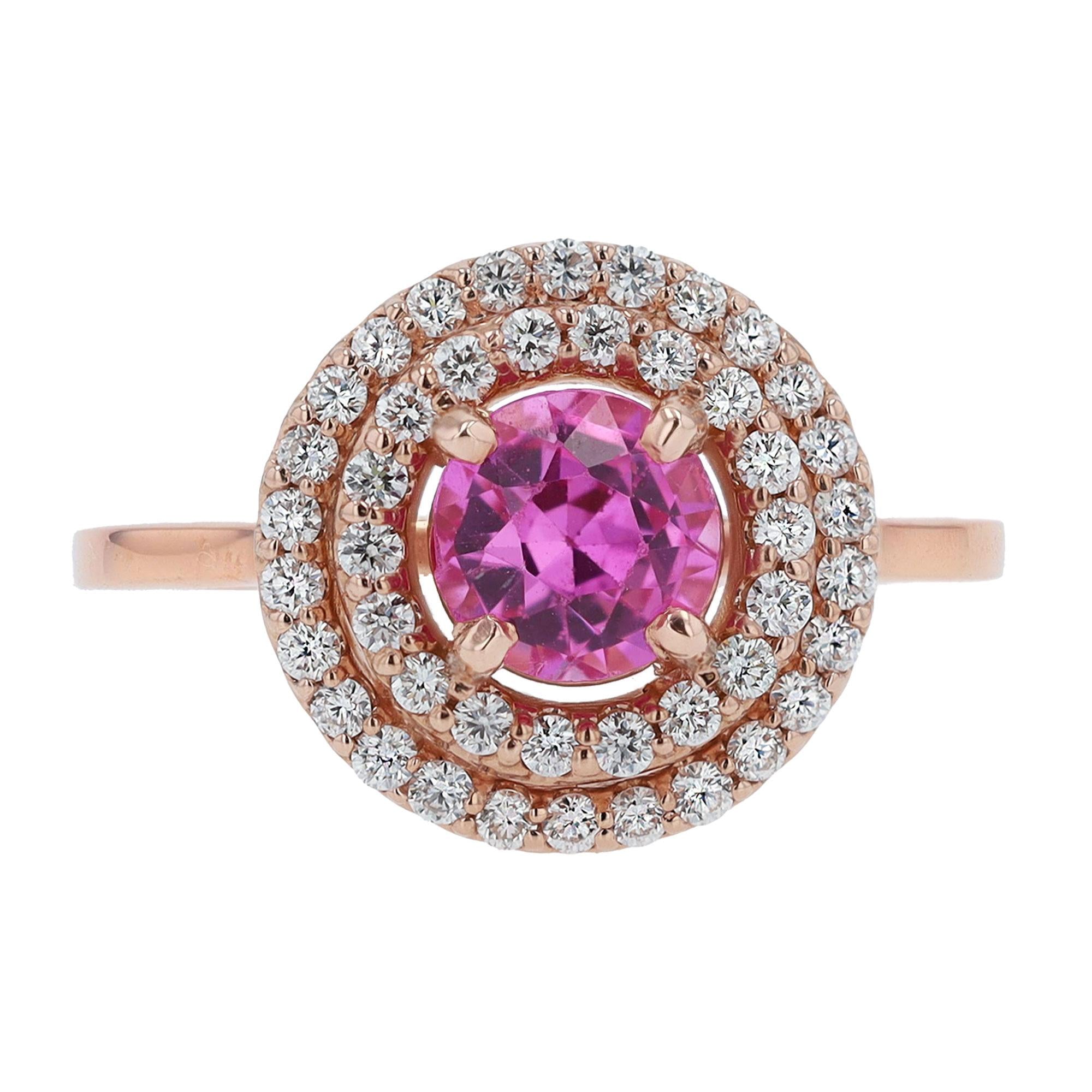 New Barbie Pink Sapphire and Diamond Double-Halo Engagement Ring