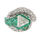 Art Deco Style Antique Triangular Step Cut & Emerald Snake Cocktail Ring