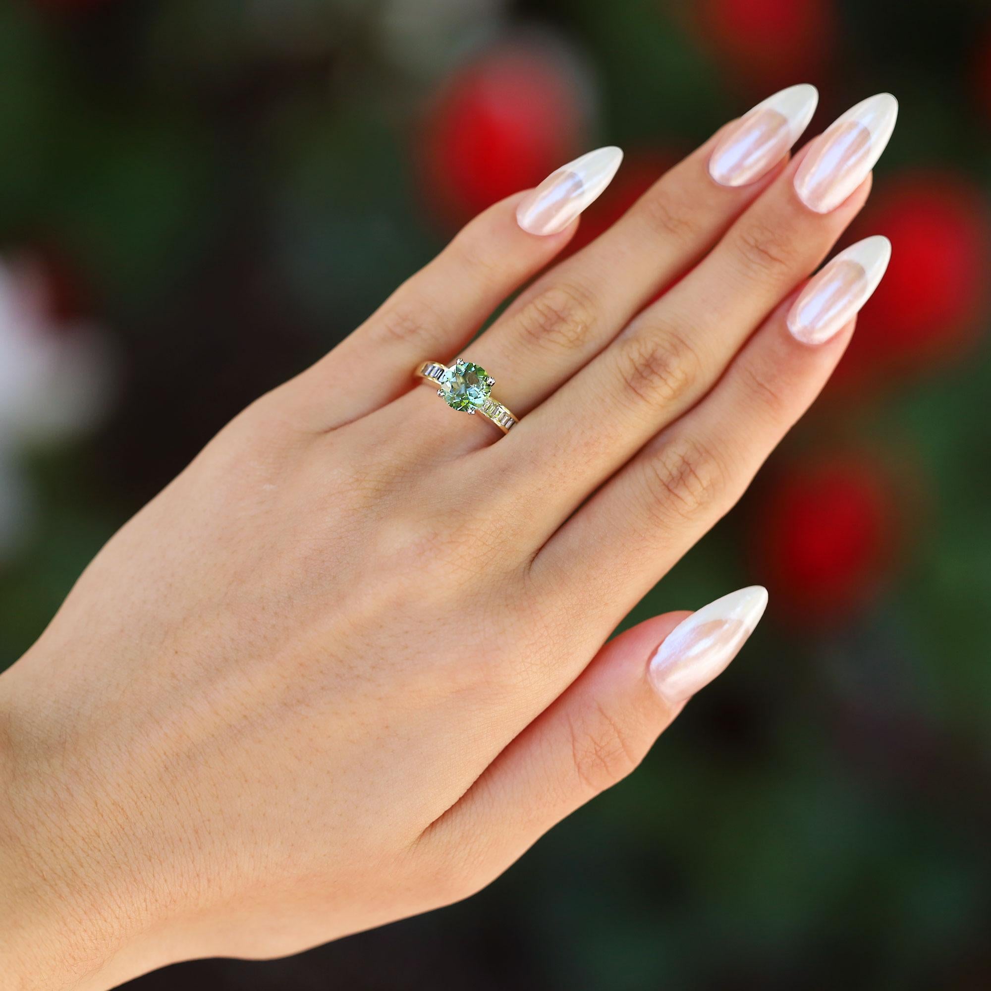 Vintage Sea Foam Green Tourmaline & Diamond Engagement Ring