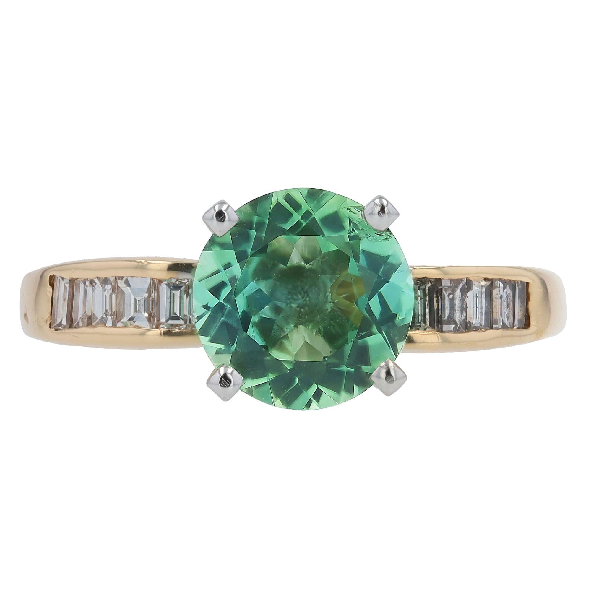 Vintage Sea Foam Green Tourmaline & Diamond Engagement Ring