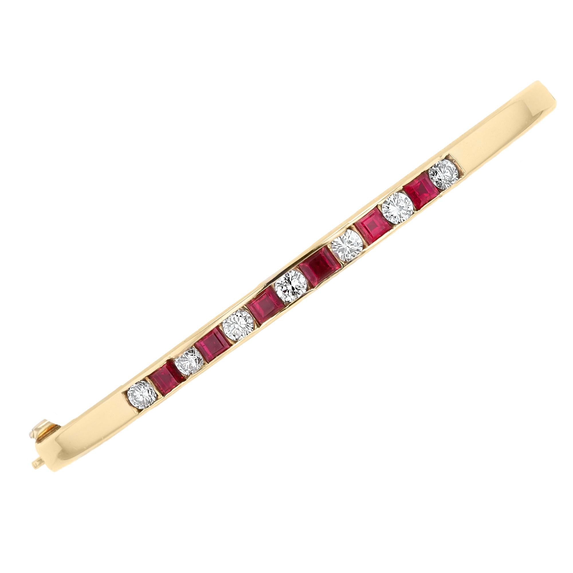 Estate Ruby and Diamond 14k Gold Bangle Bracelet