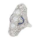 Vintage 3 Stone 1.65 Carat Diamond Art Deco Filigree Dinner Ring