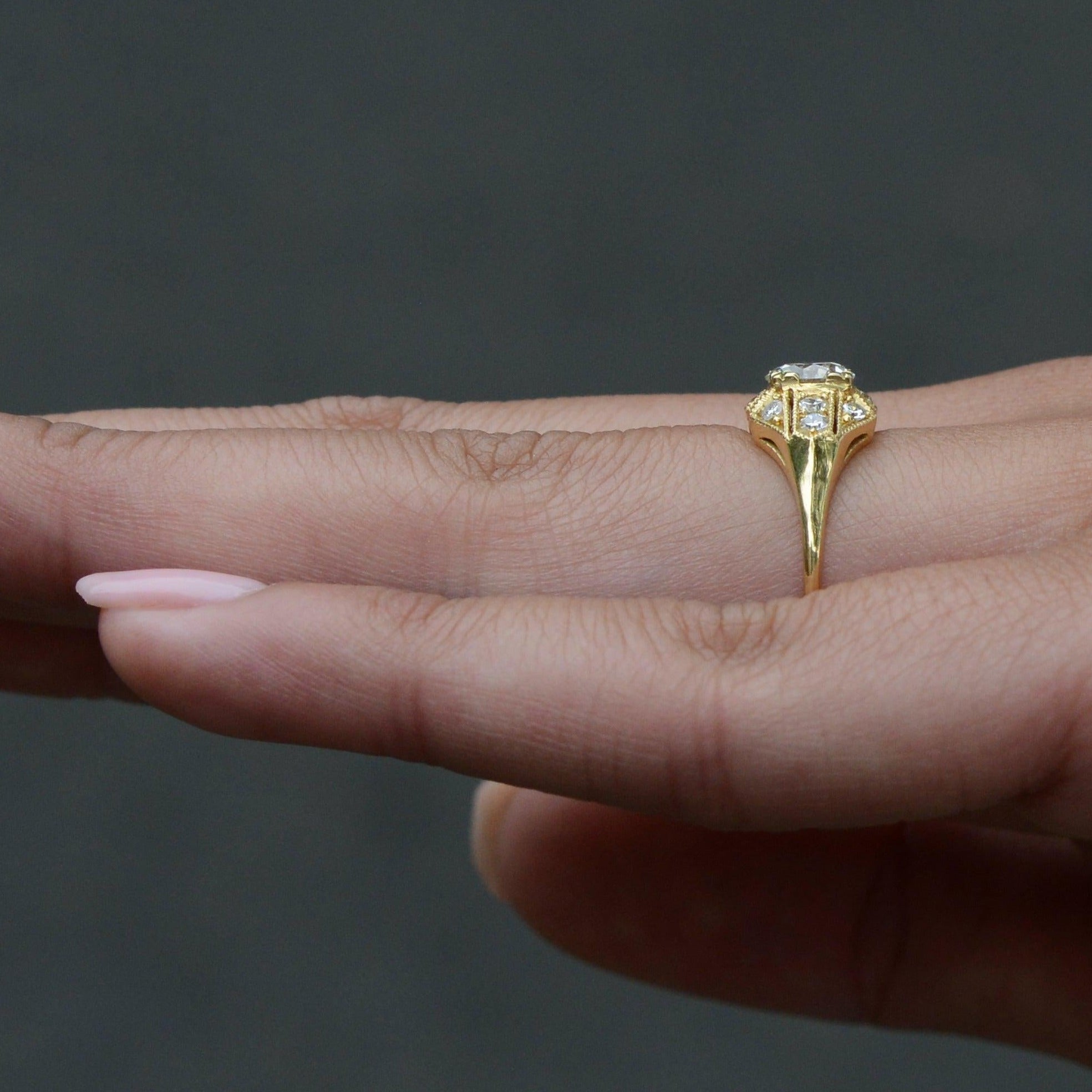1 Carat Old European Cut Diamond Art Deco Engagement Ring