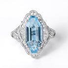 Vintage 4.20 Carat Blue Topaz Filigree Art Deco Revival Dinner Ring
