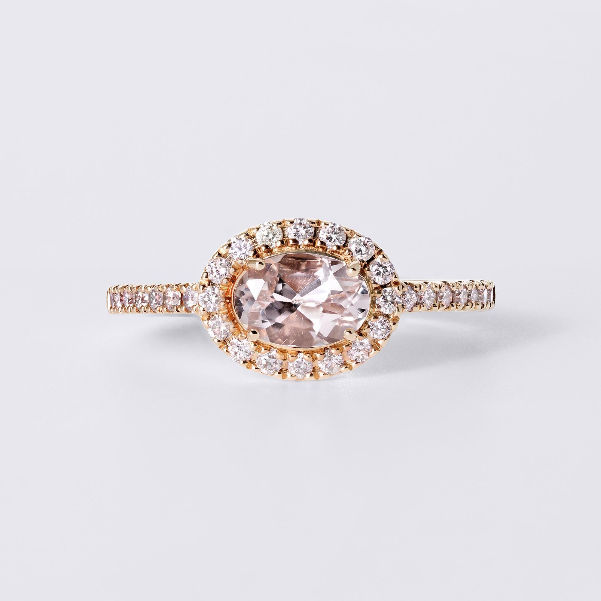 Oval Morganite and Diamond 14k Rose Gold Halo Engagement Ring