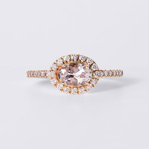 Oval Morganite and Diamond 14k Rose Gold Halo Engagement Ring