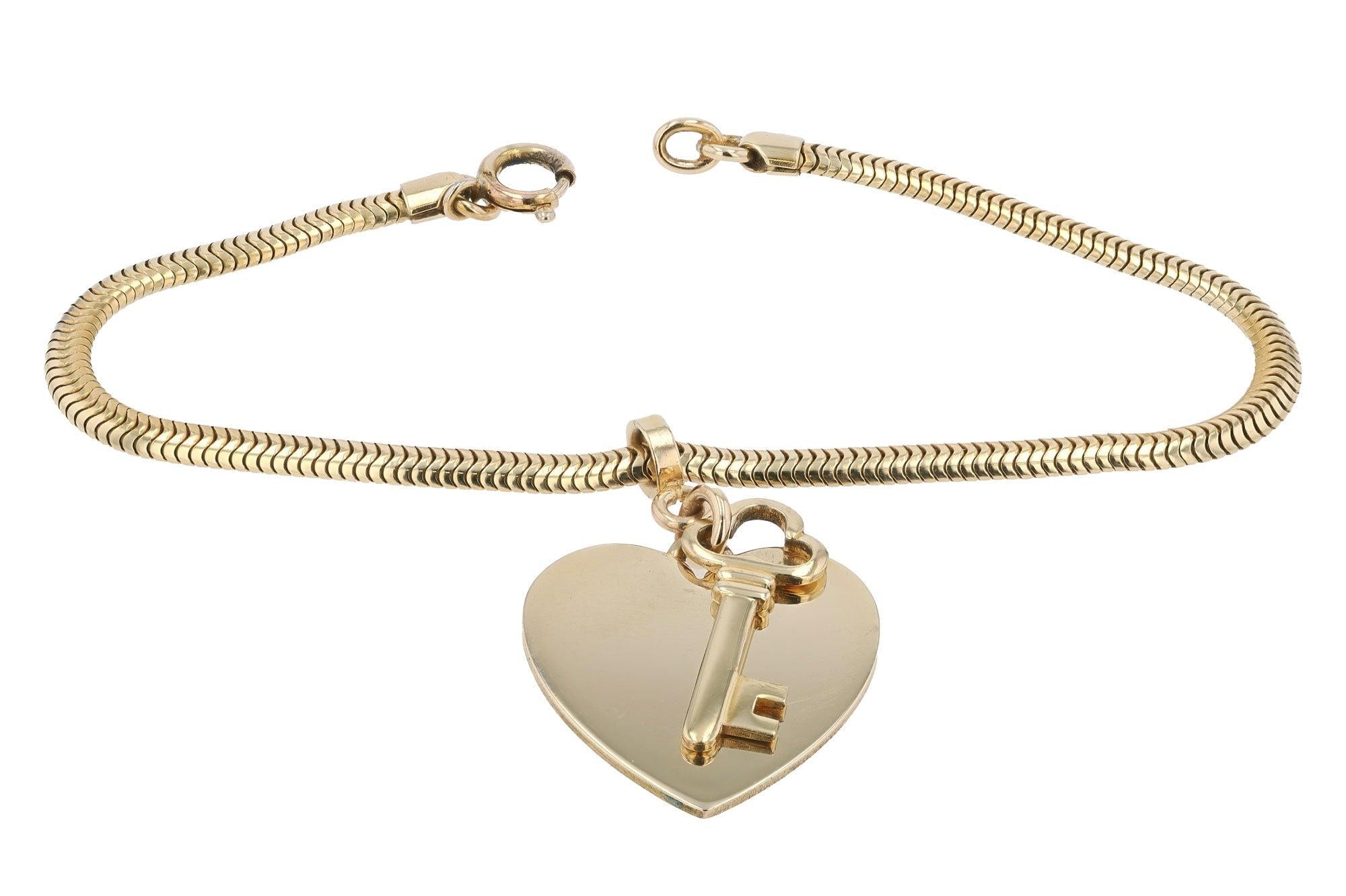 Vintage Yellow Gold Key To My Heart Charm Bracelet