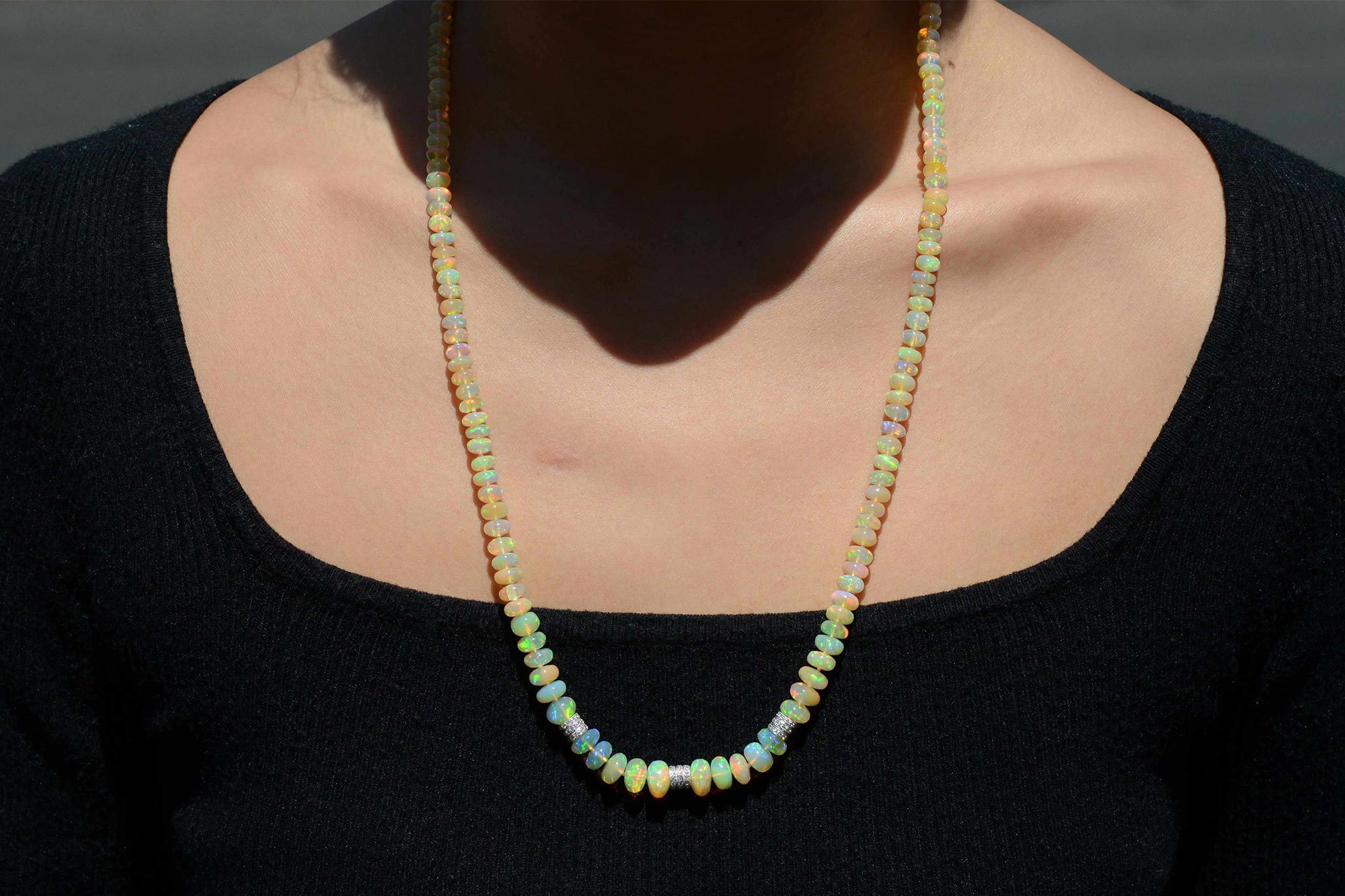 125 Carat Opal Beads & Diamond Necklace