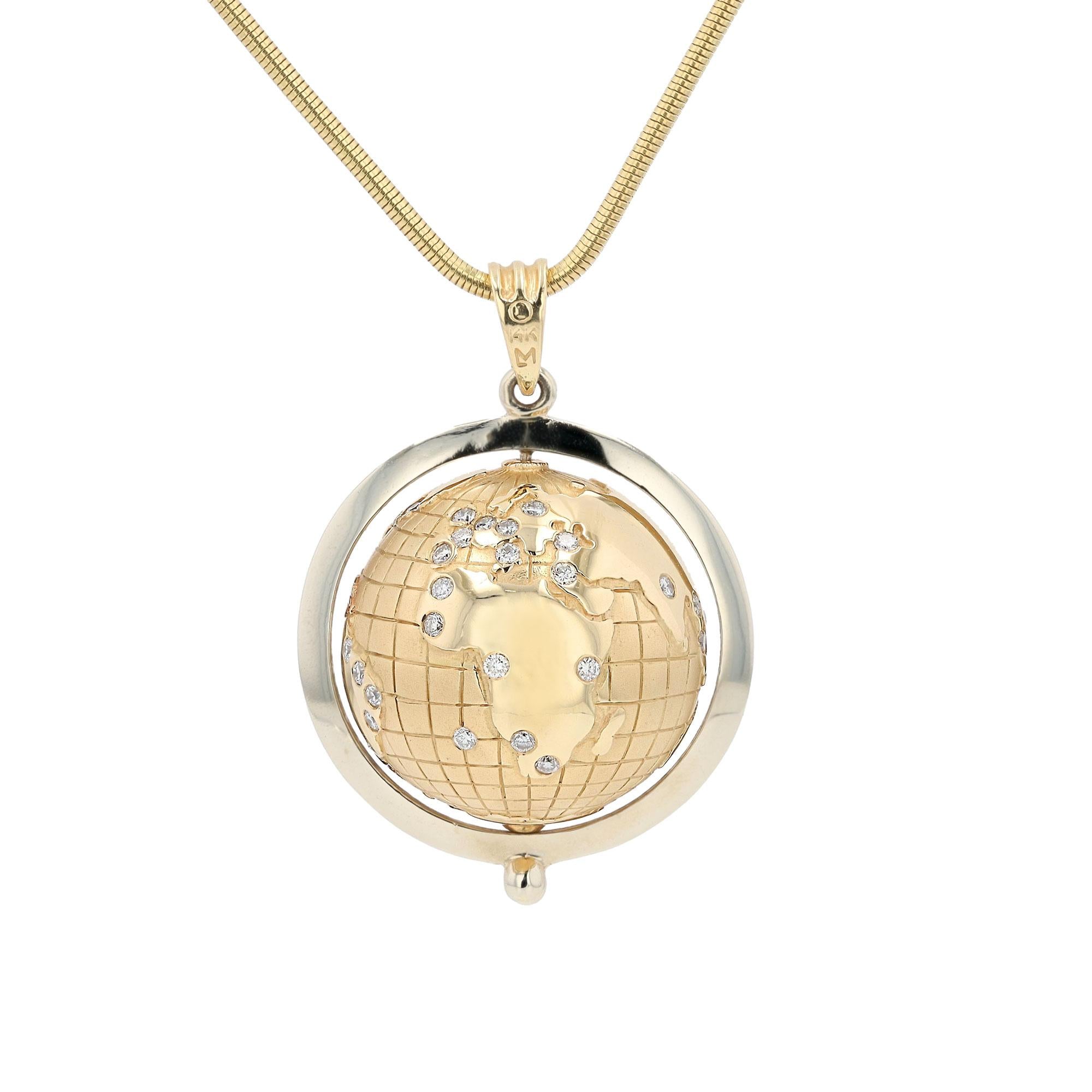 Estate 14 Karat Gold And Diamond World Globe Pendant