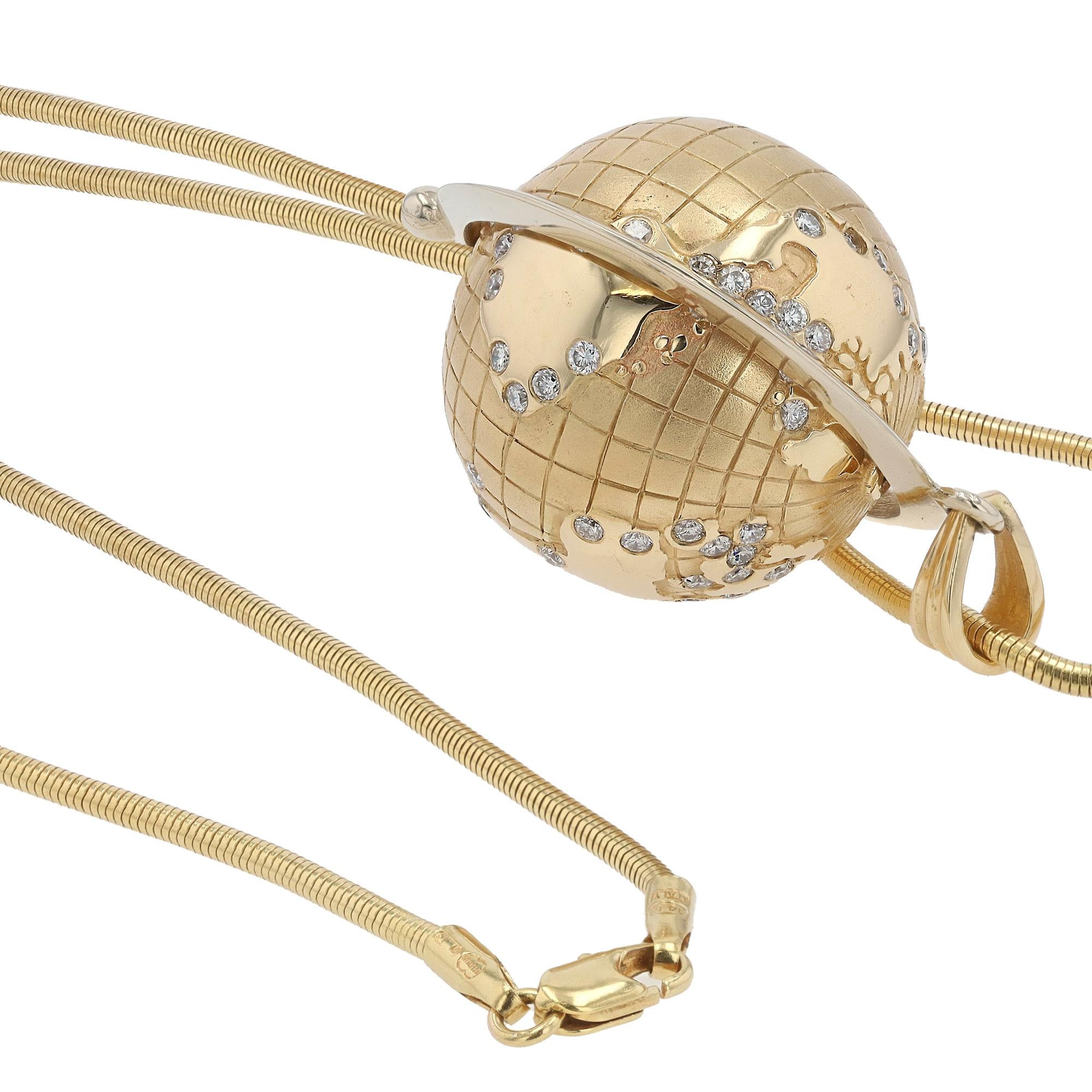 Estate 14 Karat Gold And Diamond World Globe Pendant