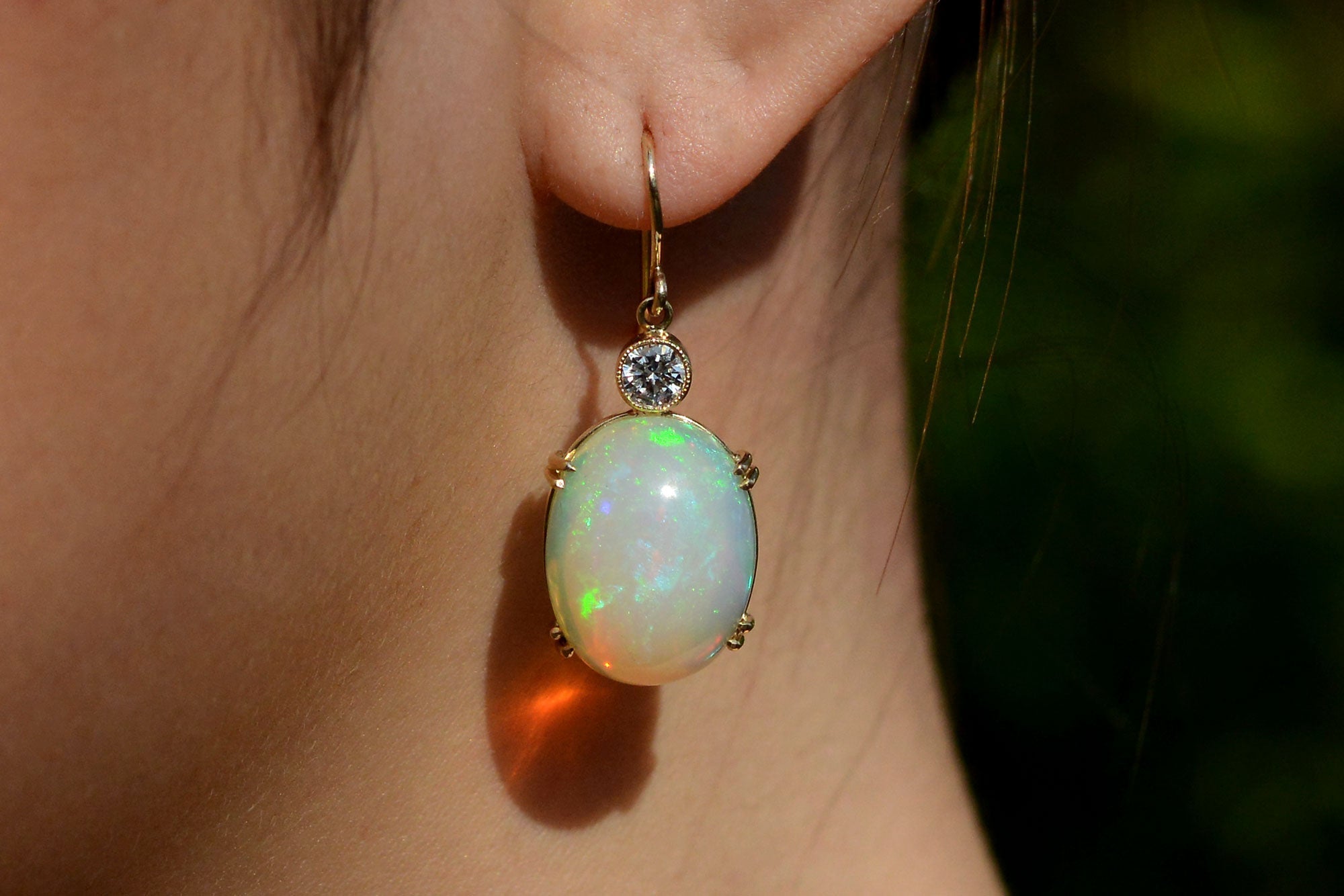 17 Carat Opal & Diamond Dangle Earrings