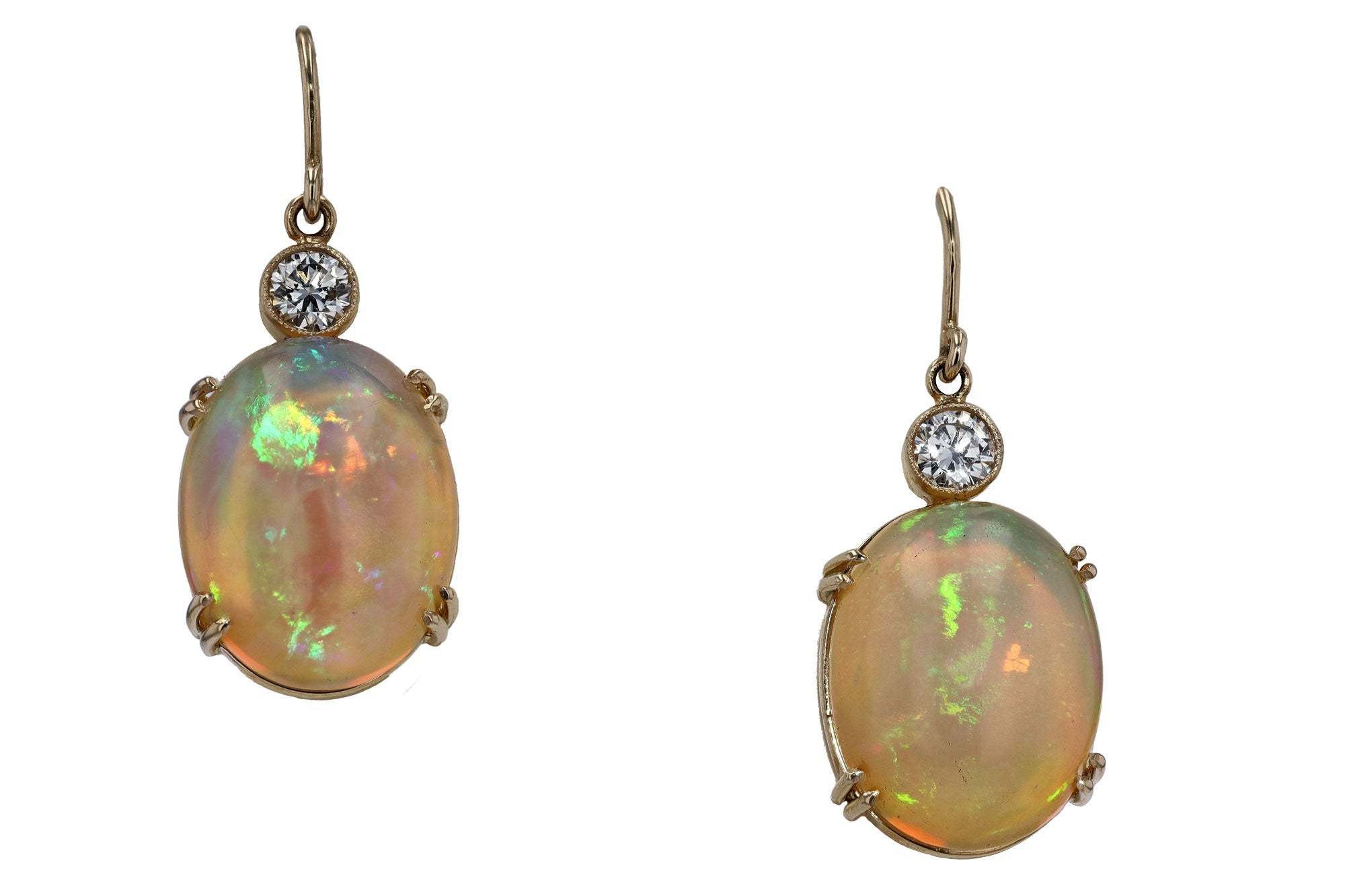 17 Carat Opal & Diamond Dangle Earrings