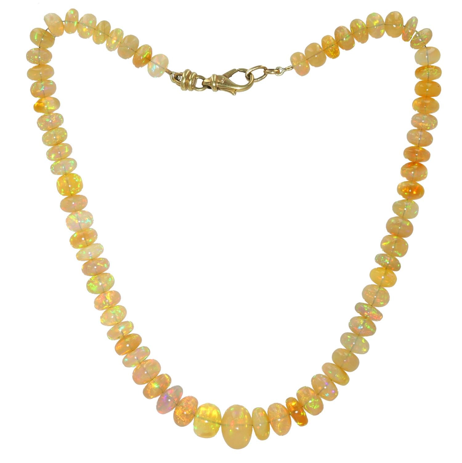 174 Carat Fiery Opal Beads & 14k Gold Strand Necklace