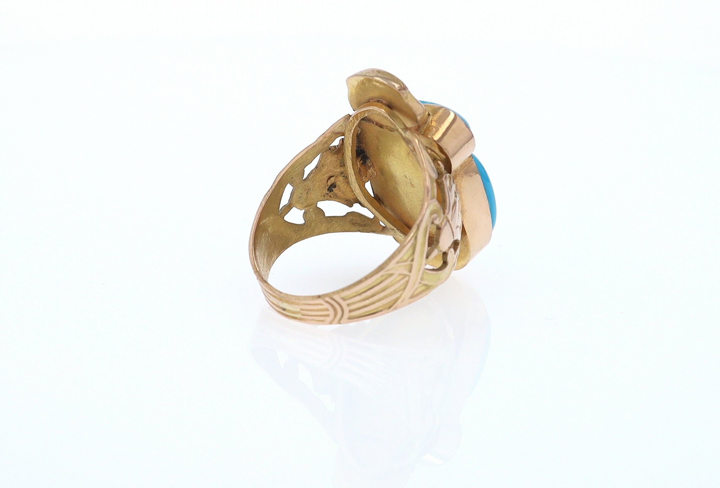 18K Gold Egyptian Revival Turquoise Scarab Ring