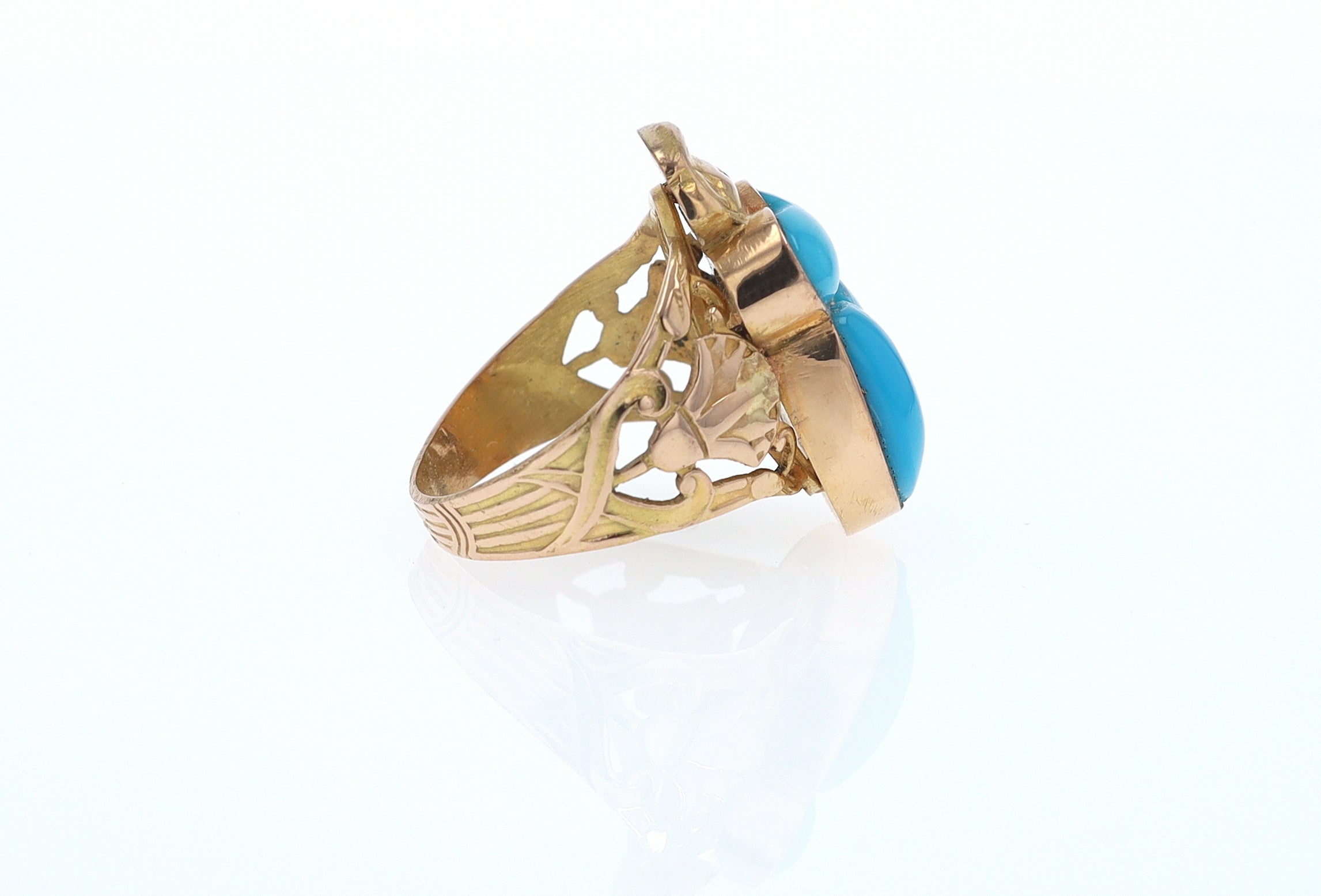 18K Gold Egyptian Revival Turquoise Scarab Ring