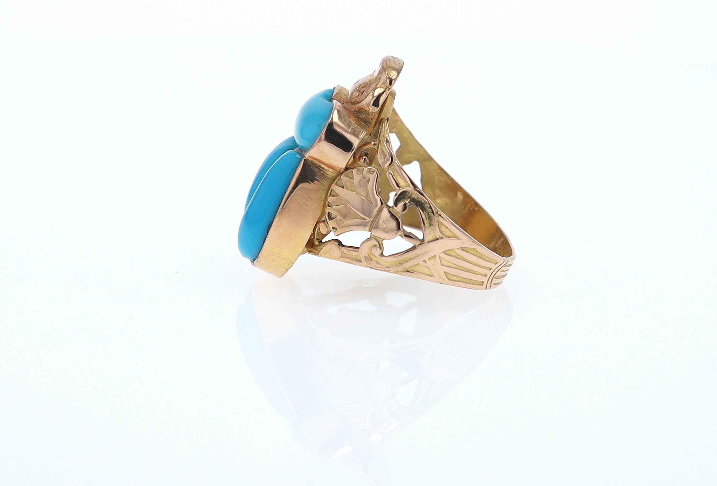 18K Gold Egyptian Revival Turquoise Scarab Ring