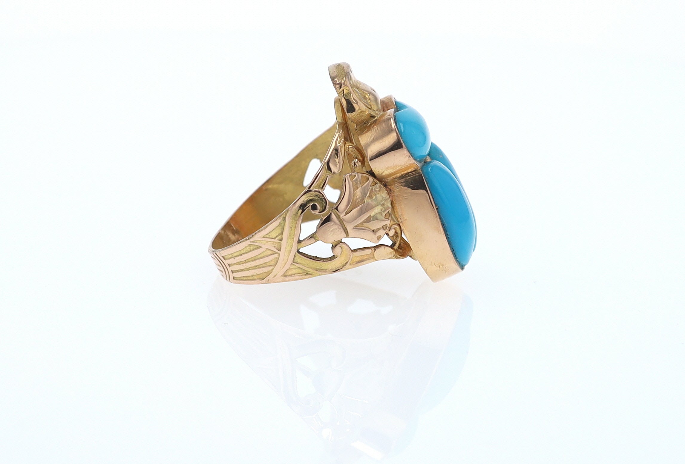 18K Gold Egyptian Revival Turquoise Scarab Ring