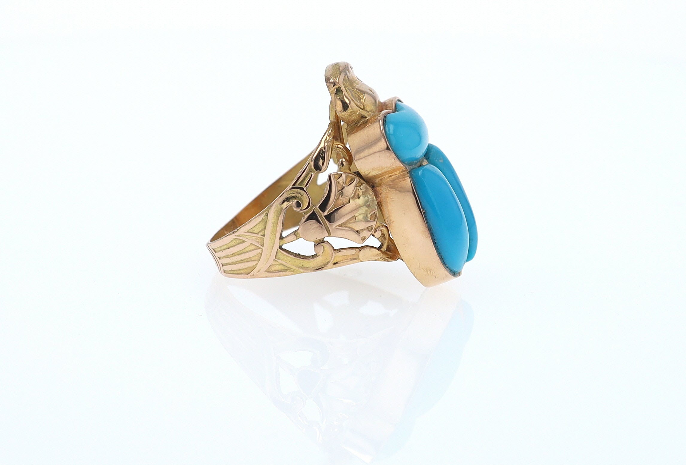 18K Gold Egyptian Revival Turquoise Scarab Ring