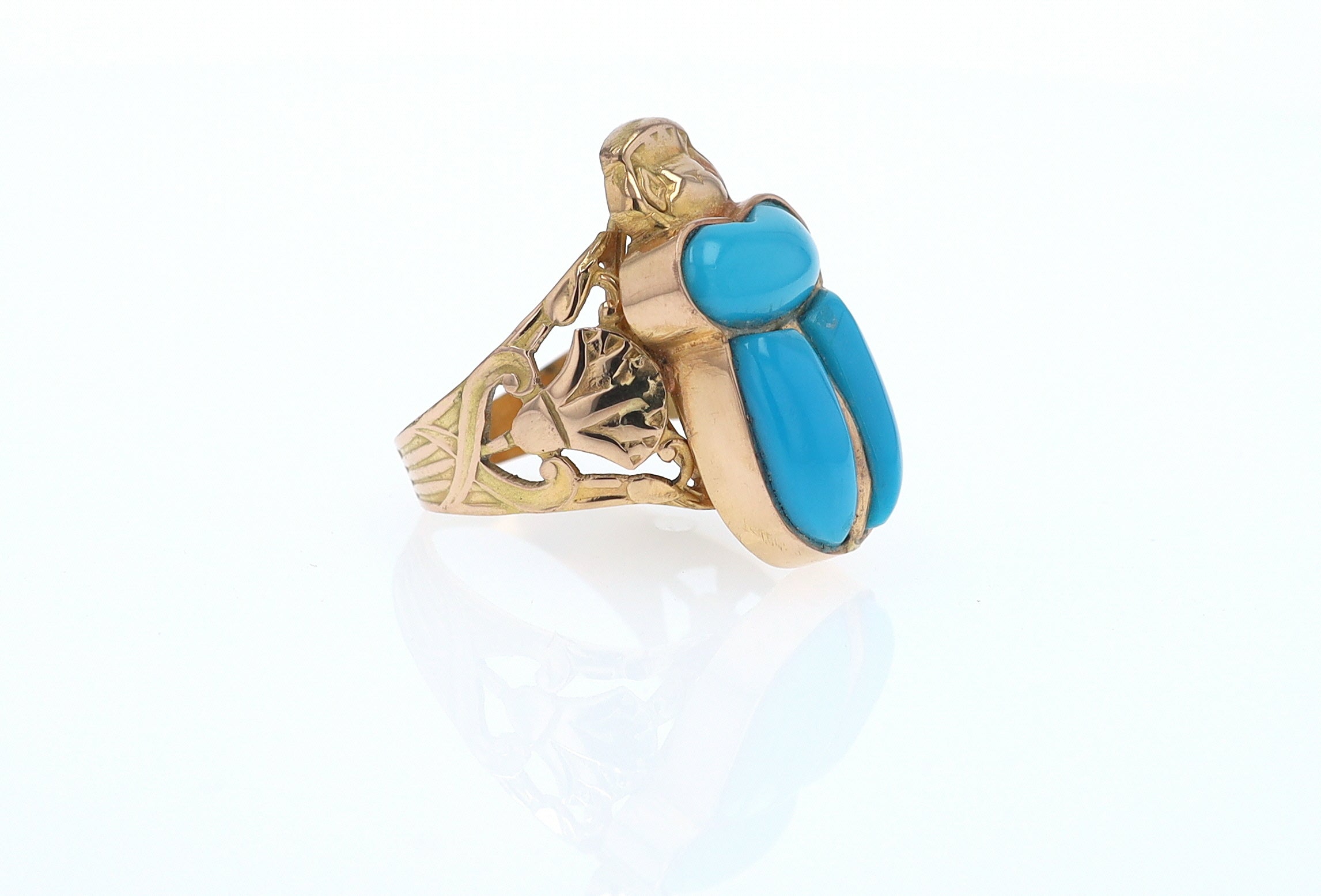 18K Gold Egyptian Revival Turquoise Scarab Ring