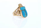 18K Gold Egyptian Revival Turquoise Scarab Ring