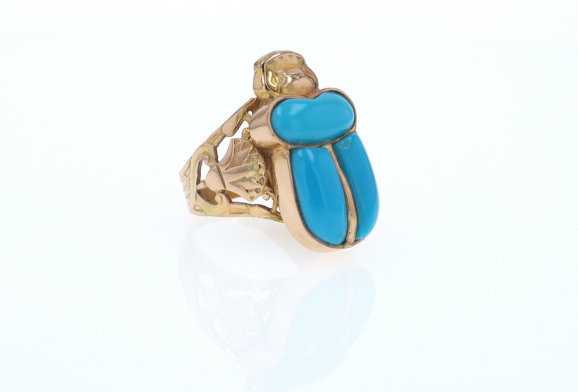 18K Gold Egyptian Revival Turquoise Scarab Ring