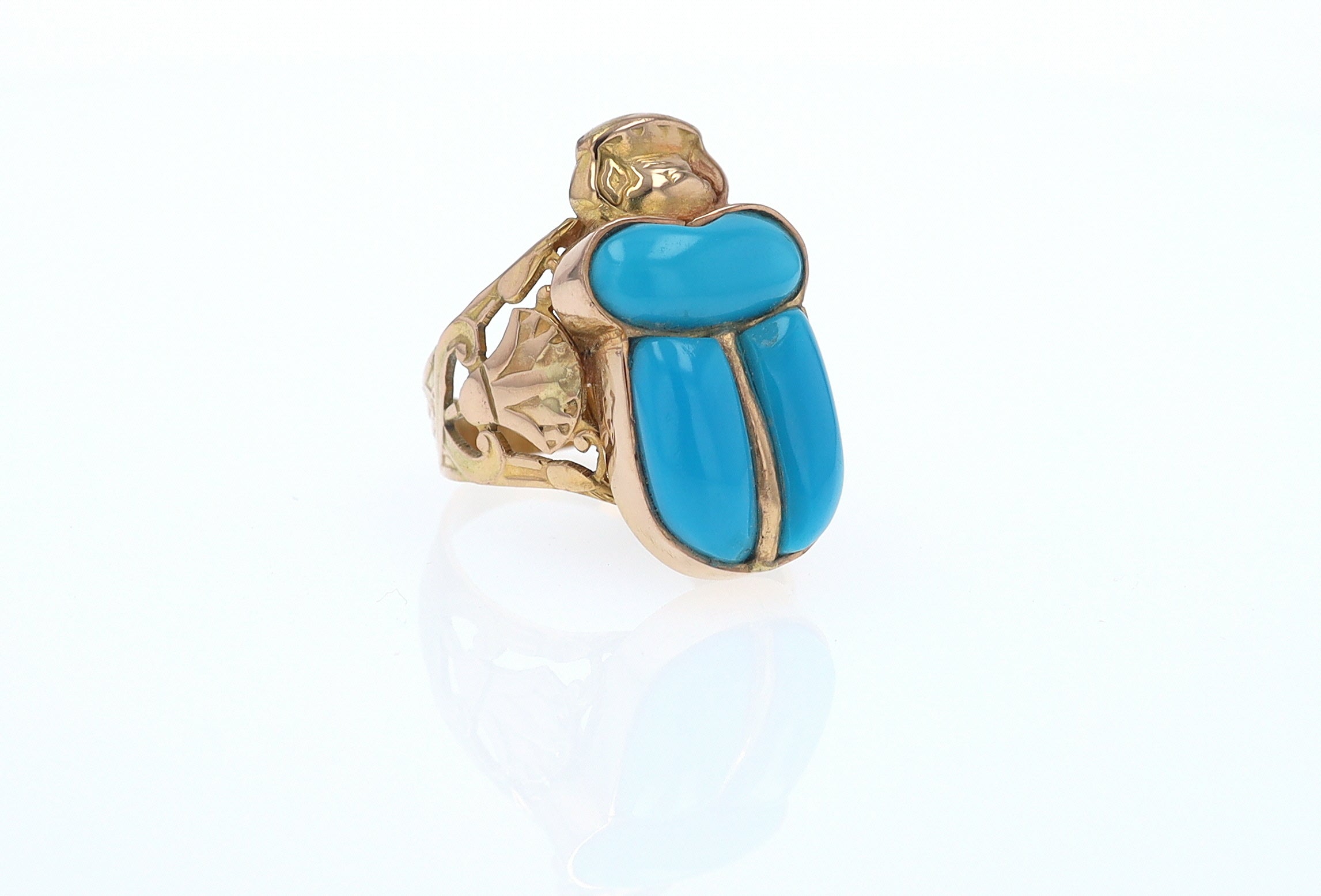 18K Gold Egyptian Revival Turquoise Scarab Ring