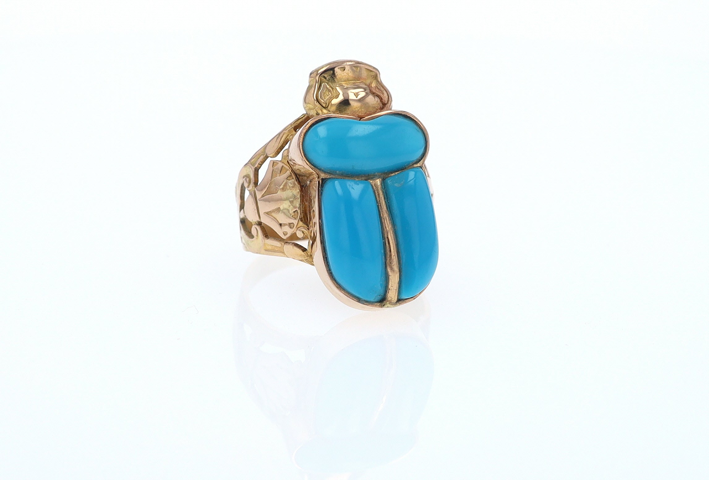 18K Gold Egyptian Revival Turquoise Scarab Ring